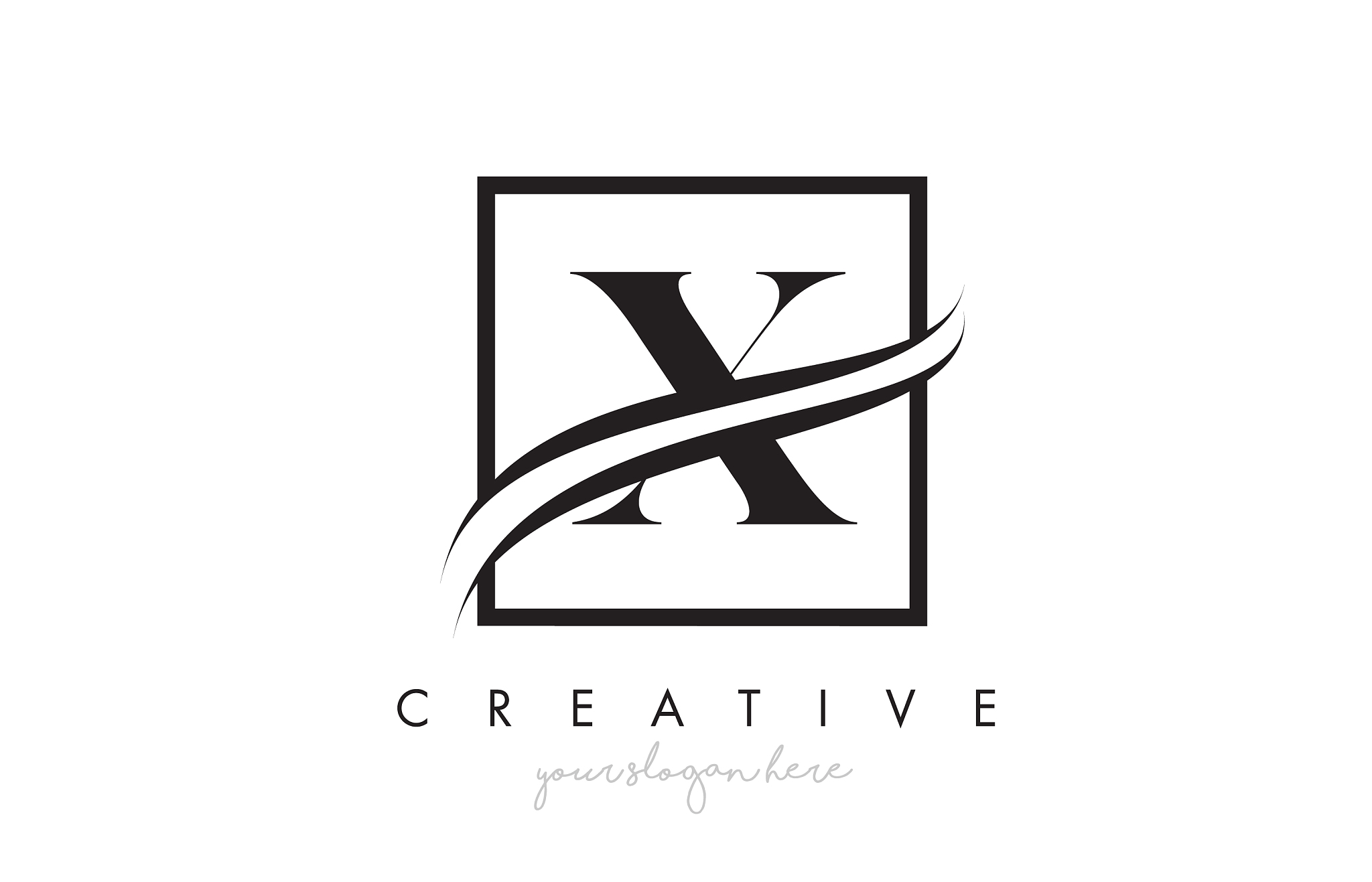 x letter logo design with square swoosh border