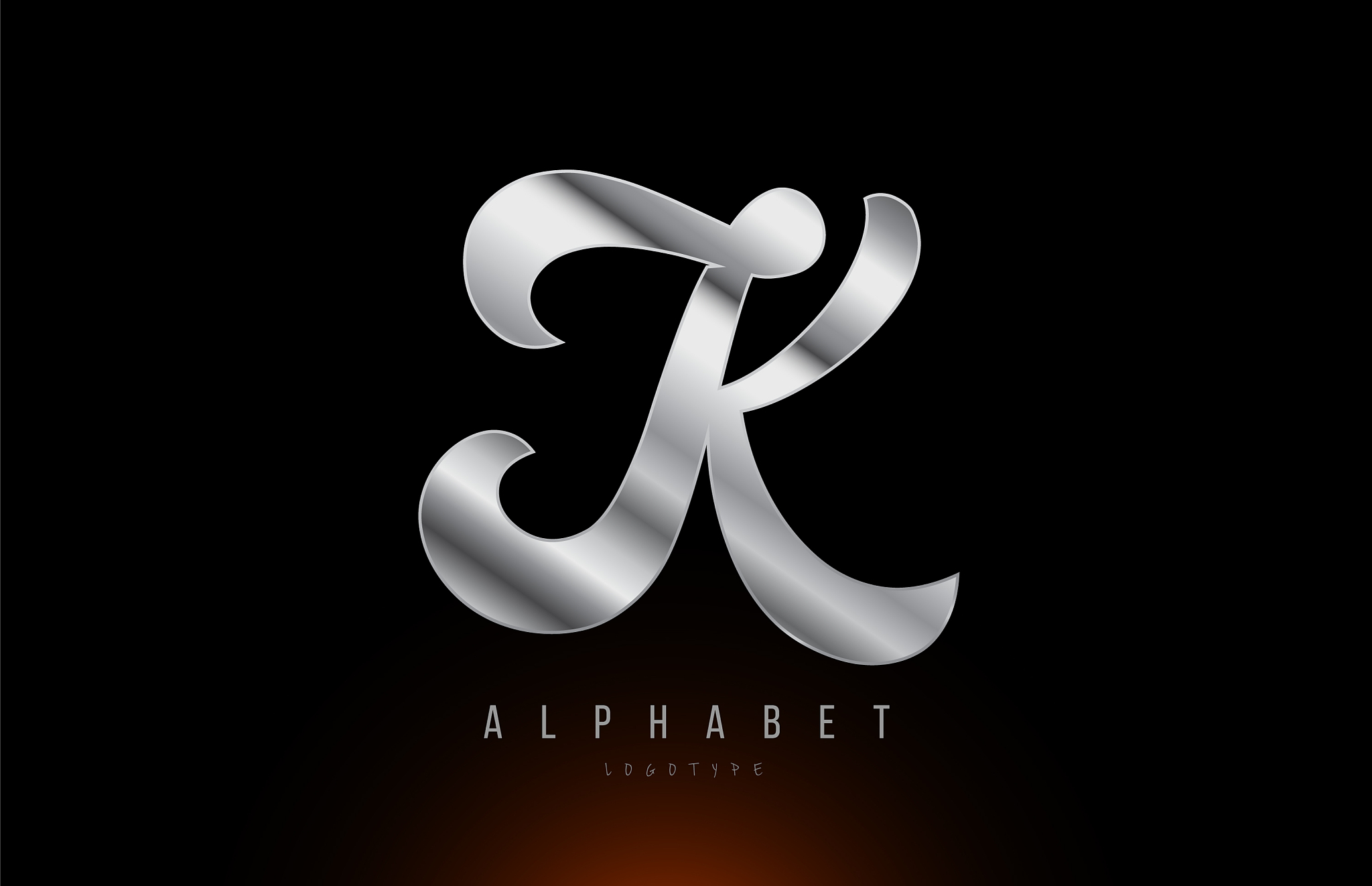 silver grey metallic letter k logo design