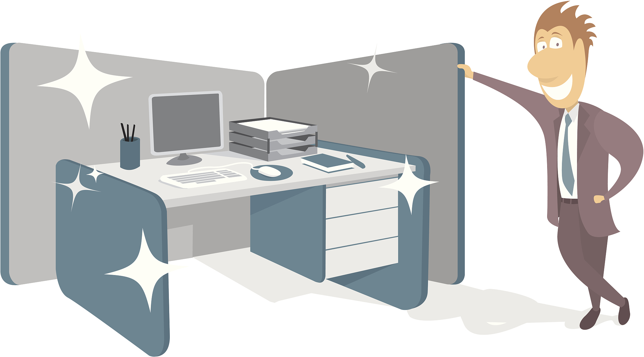 businessman in office, proud of his clean workstation / desk