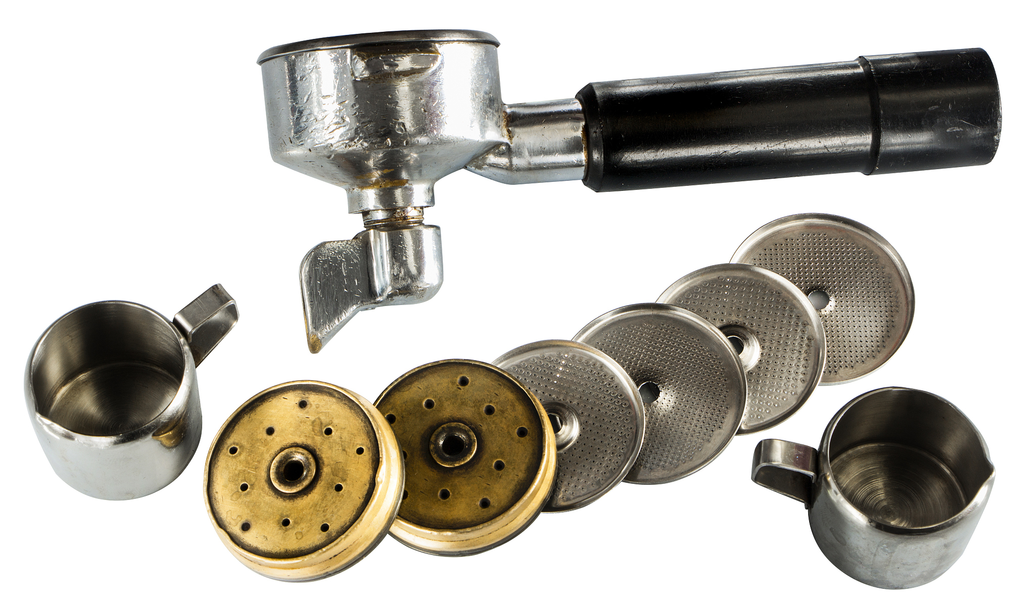 filter holder of professional coffee machine with tamped coffee