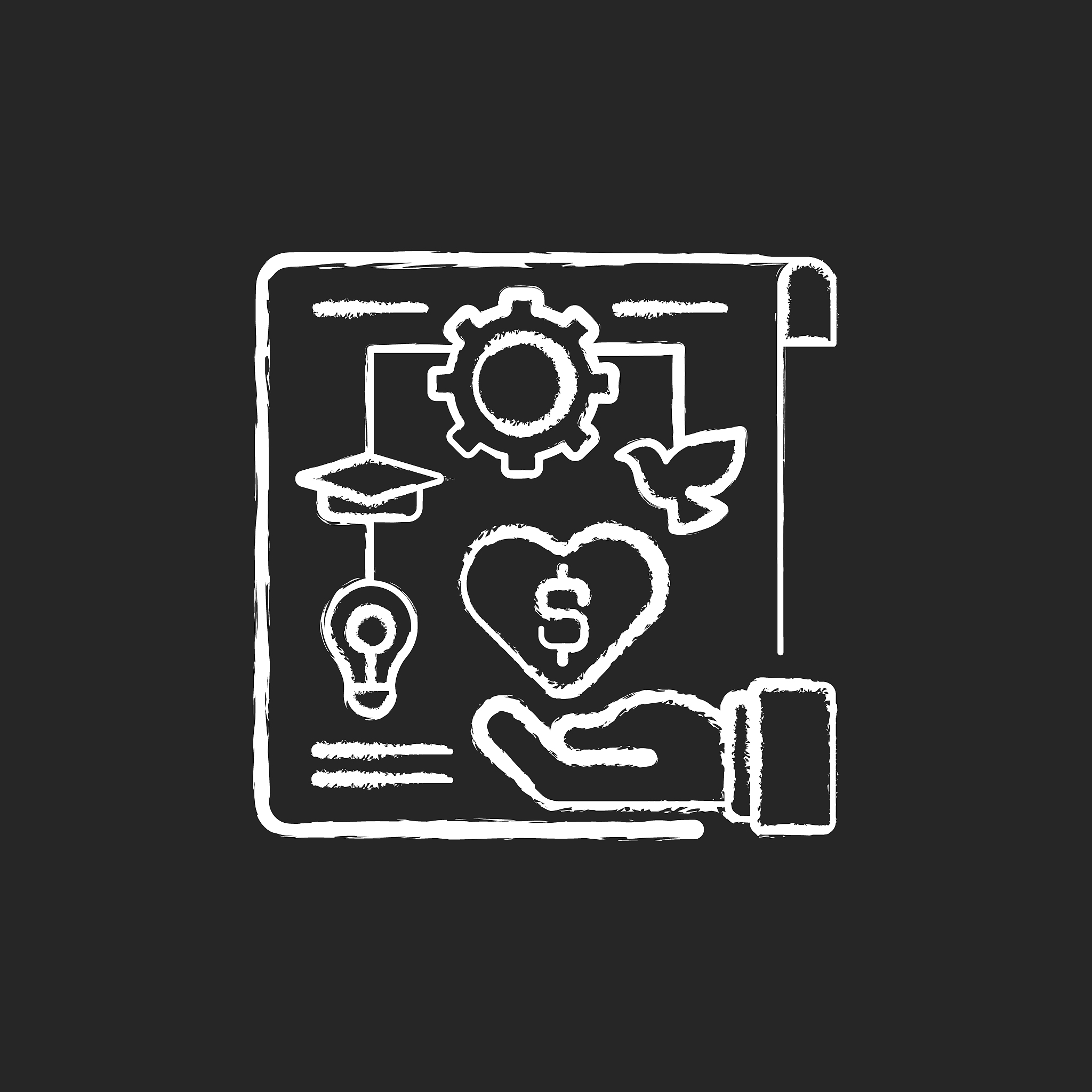 non profit project chalk white icon on black background