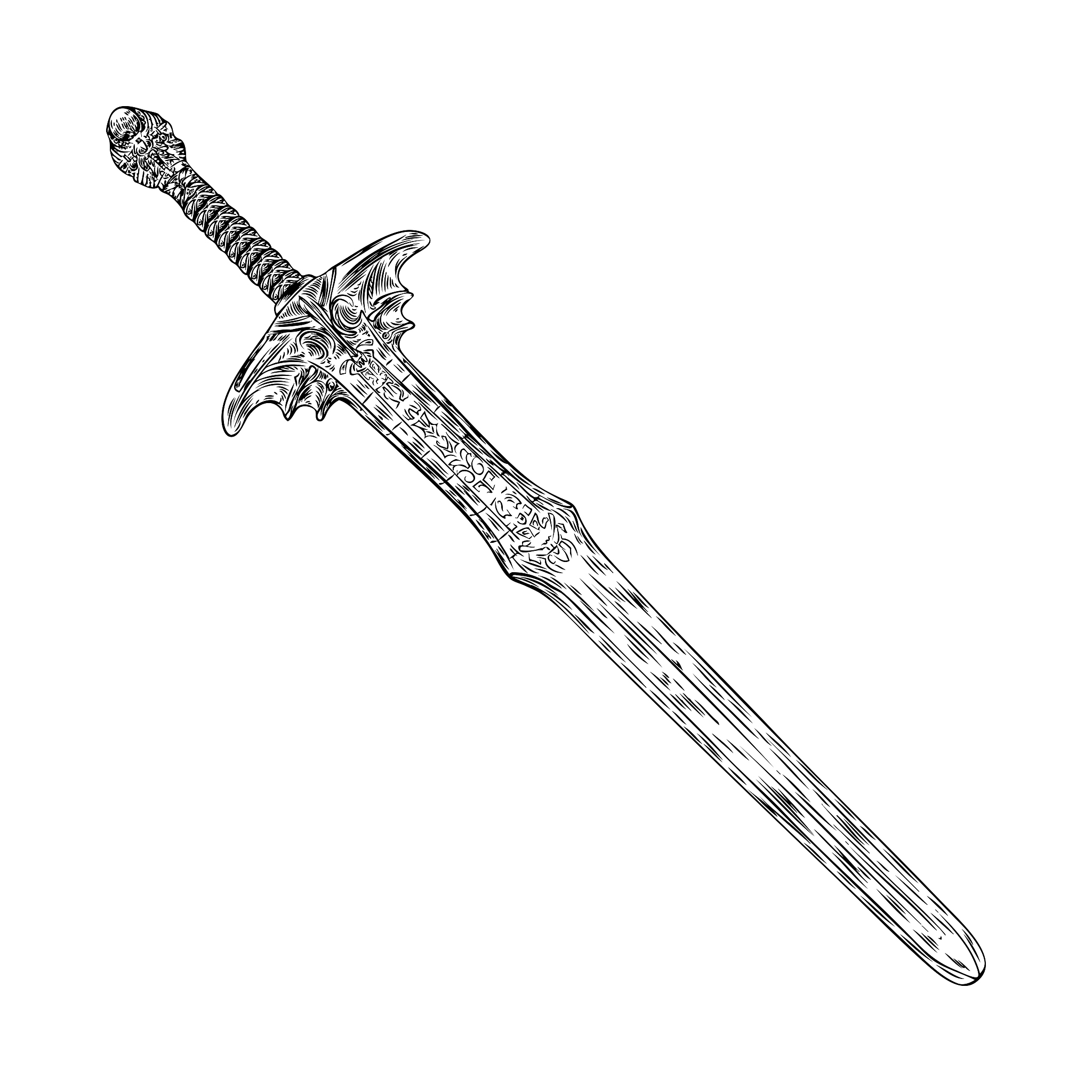 medieval cold weapon. warrior weapons sword. hand drawn antique 