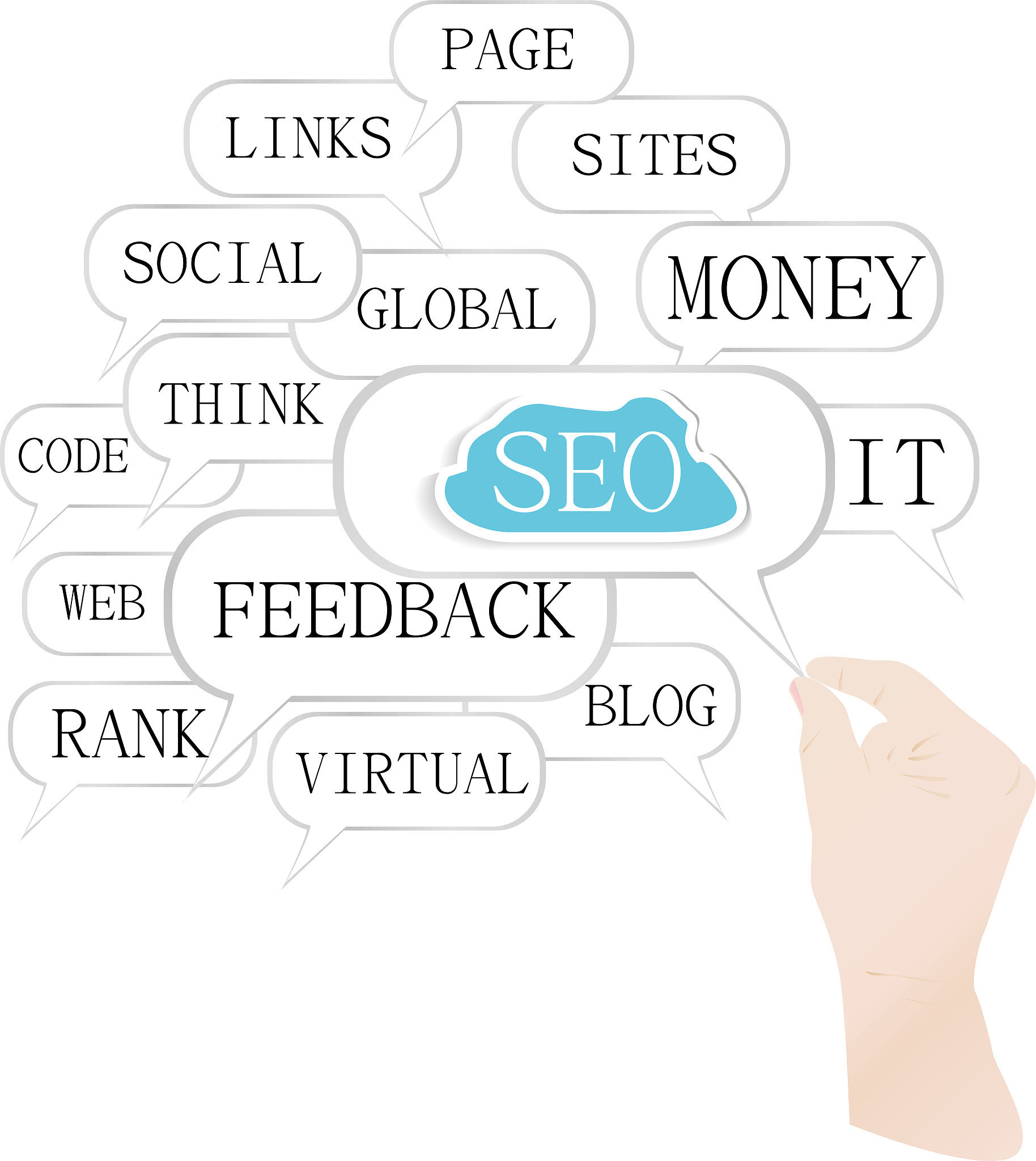 hand holding a cloud of search engine optimization theme