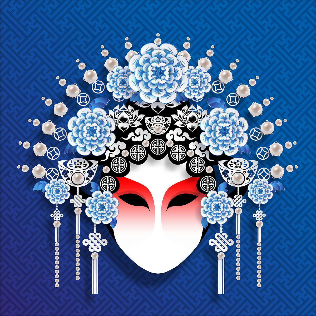 美丽的中国传统戏曲中的女人,可爱的设计矢量插图.