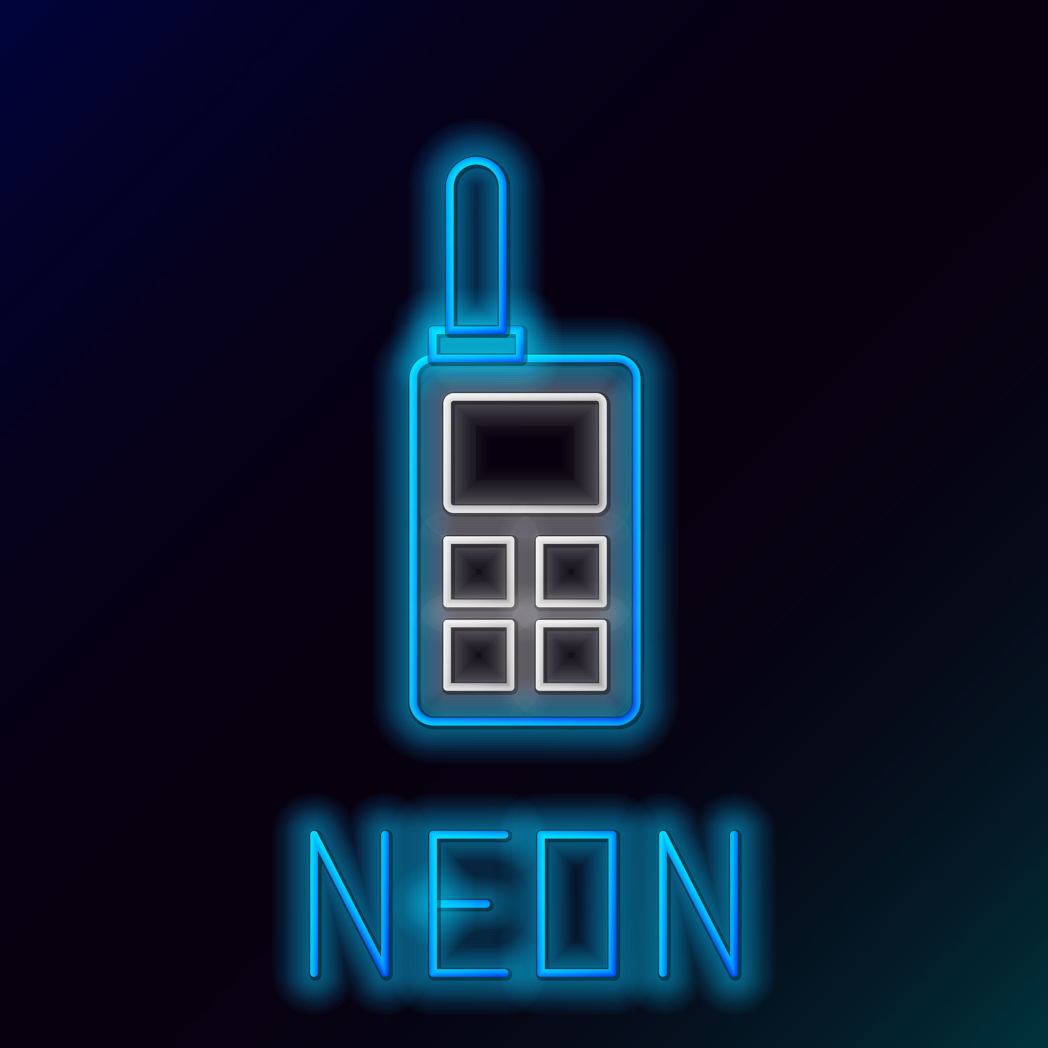 blue glowing neon line walkie talkie icon isolated