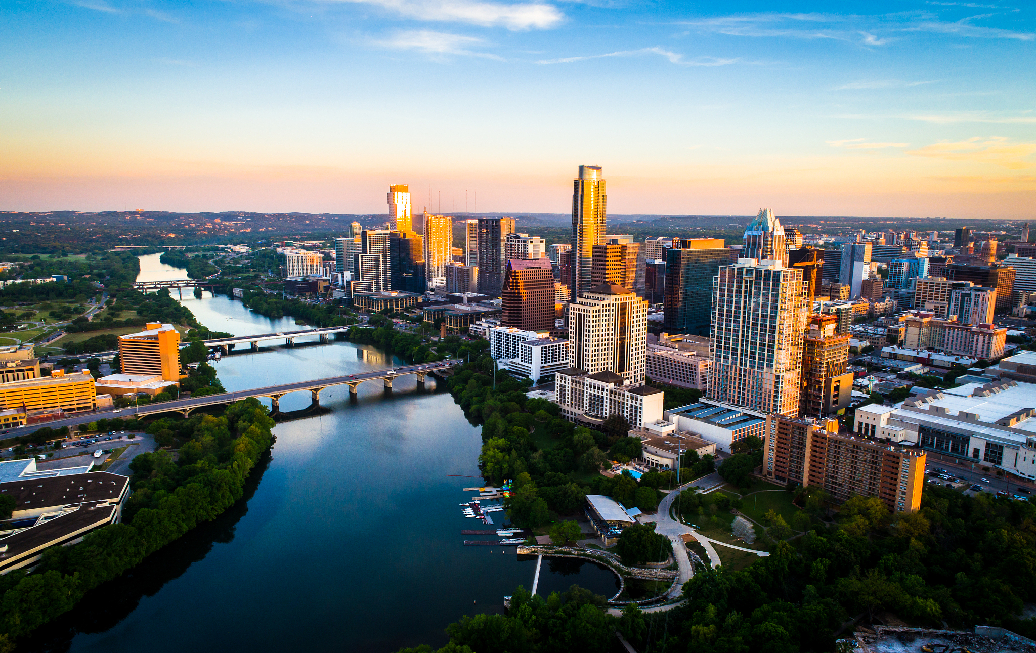 cityscape at sunrise of fastest growing city in america austin t