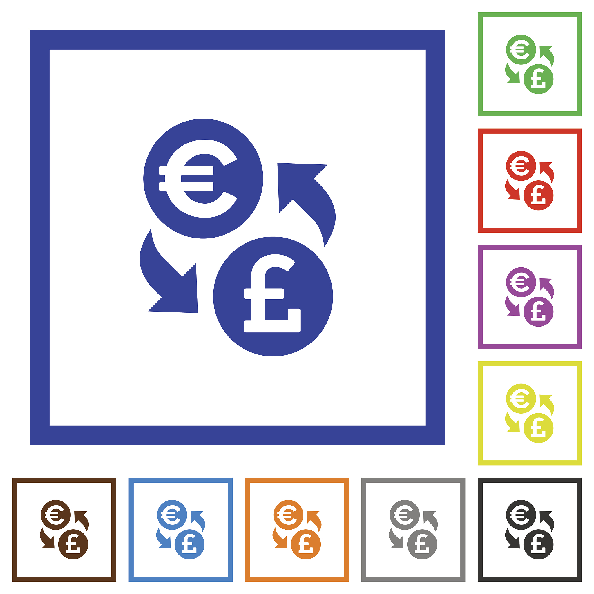 euro pound exchange framed flat icons