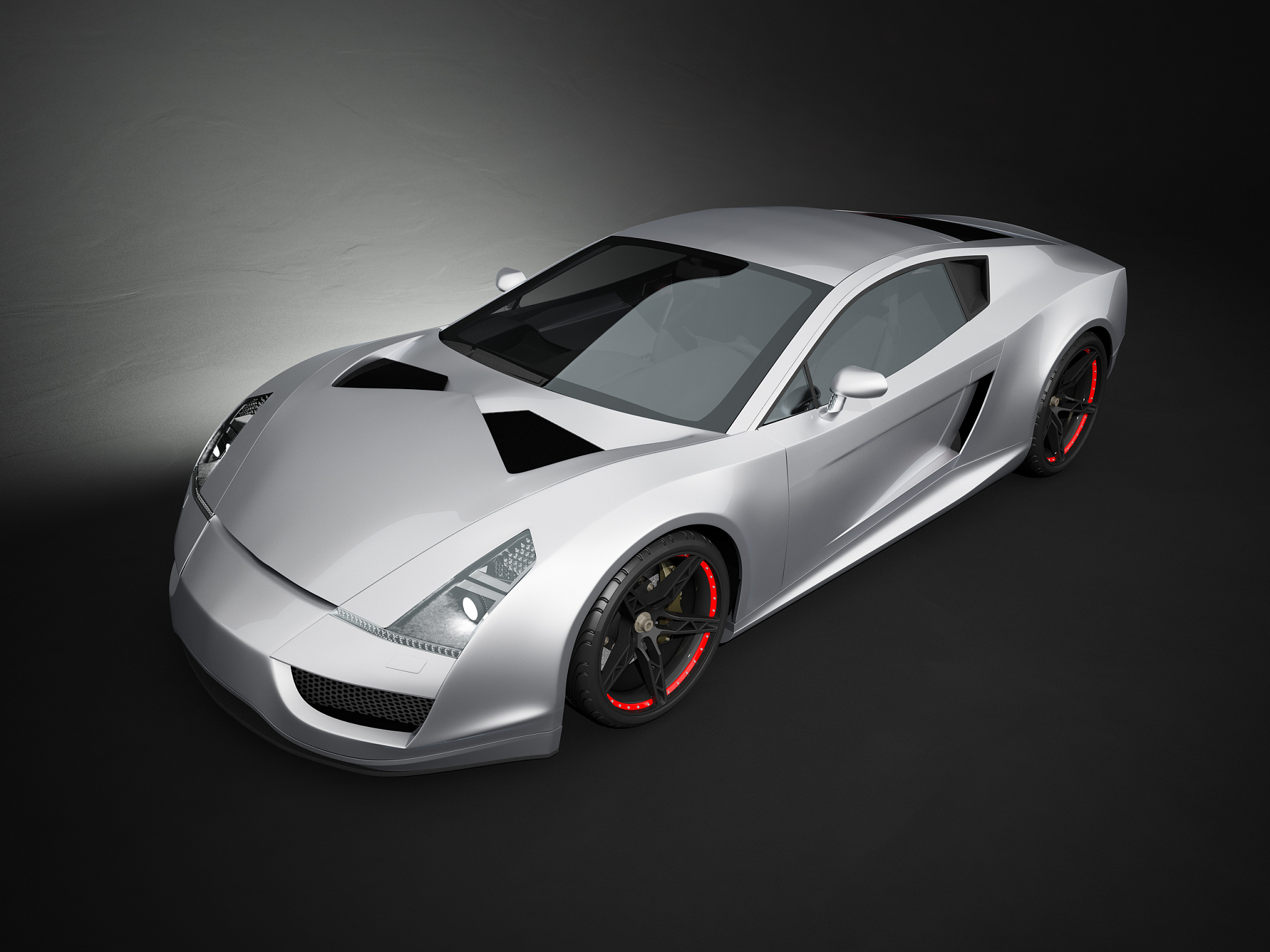 silver sport car on black studio background