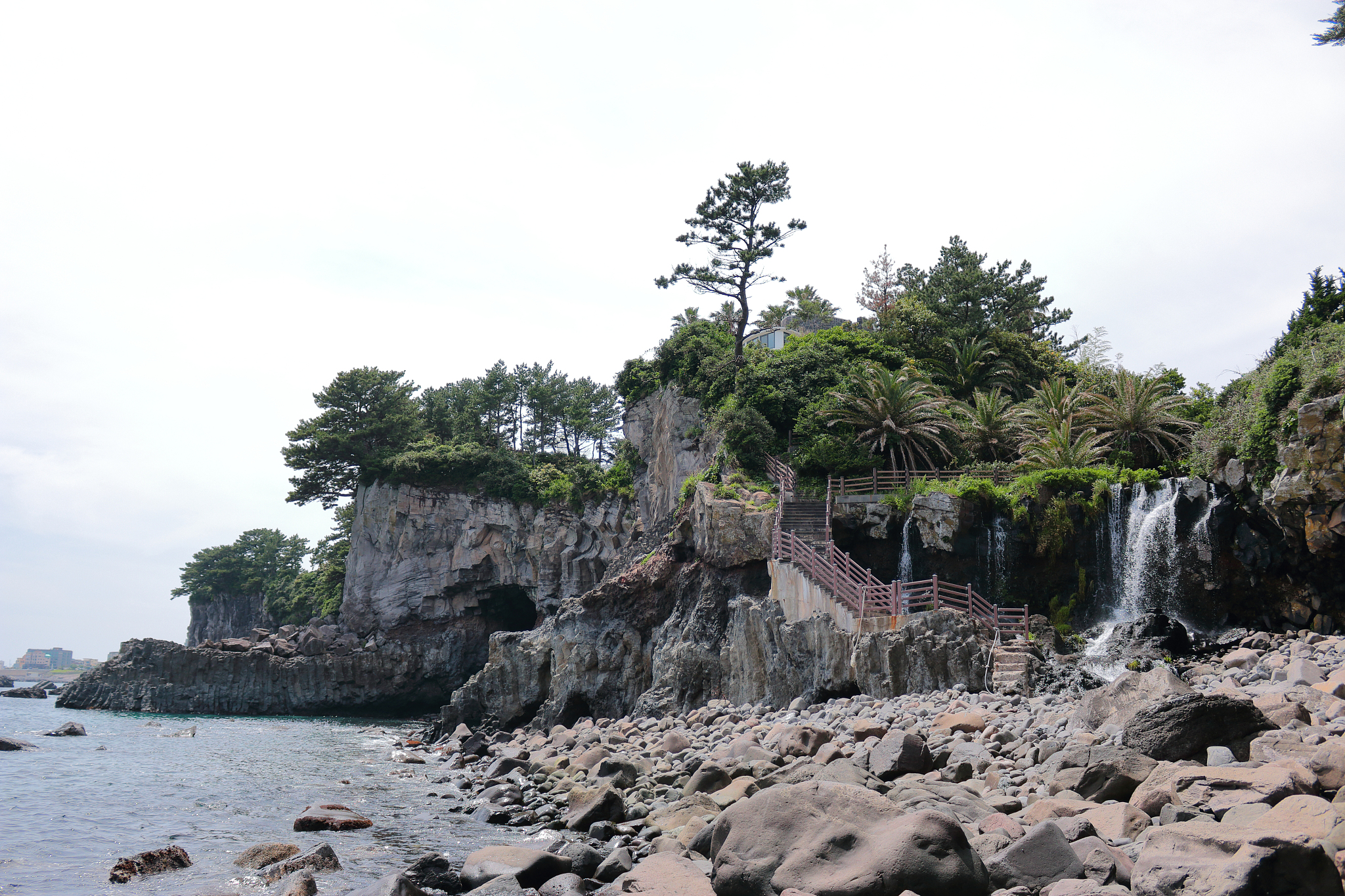 sojeongbang waterfall, waterfall, coastal, cliff
