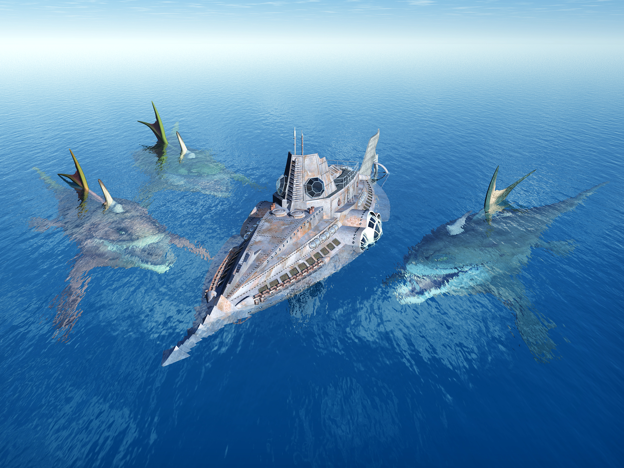 sea monsters and submarine