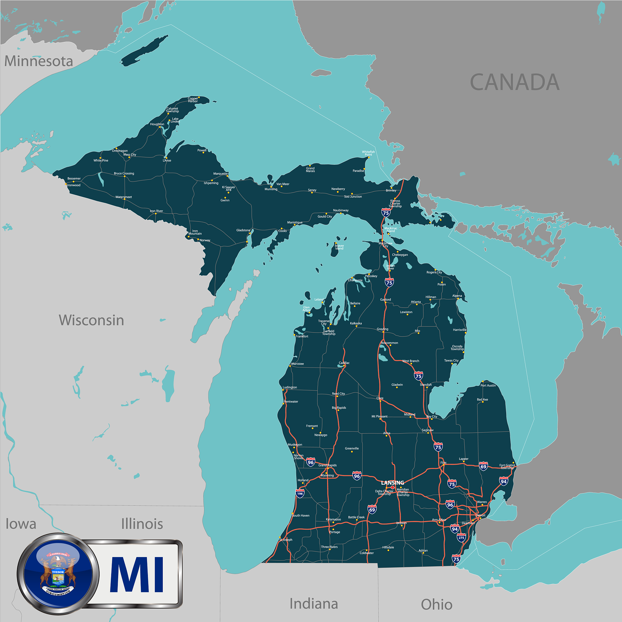 map of state michigan usa