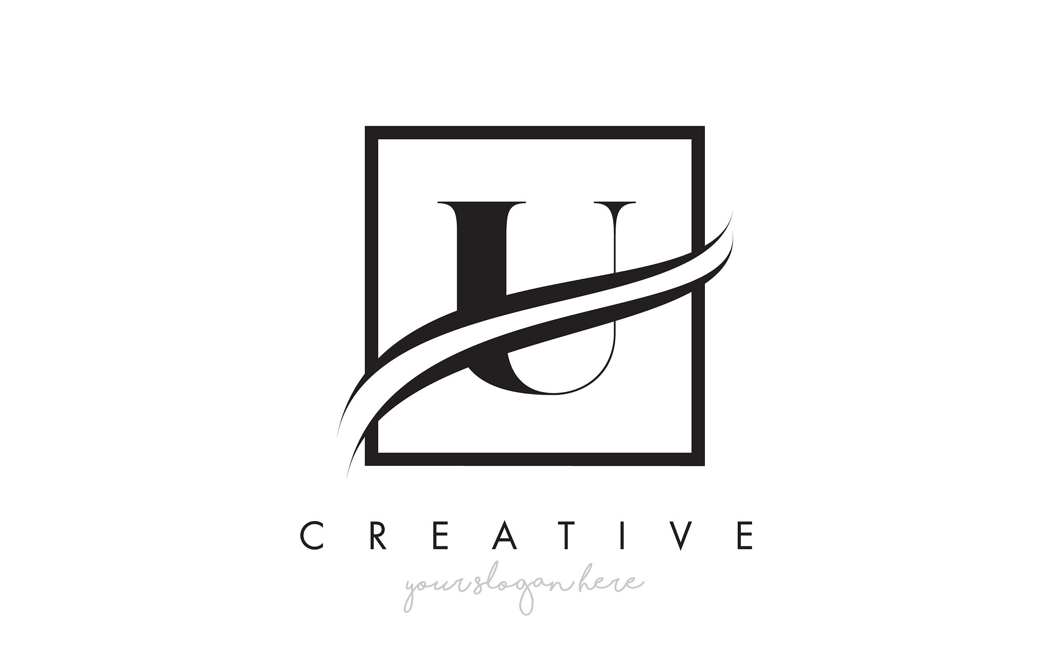 u letter logo design with square swoosh border