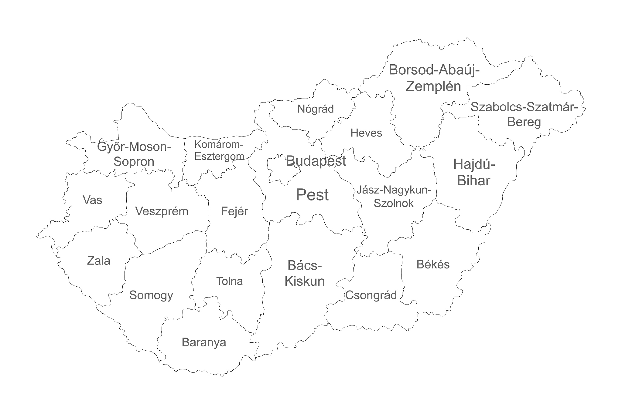 hungary map with name labels vector.