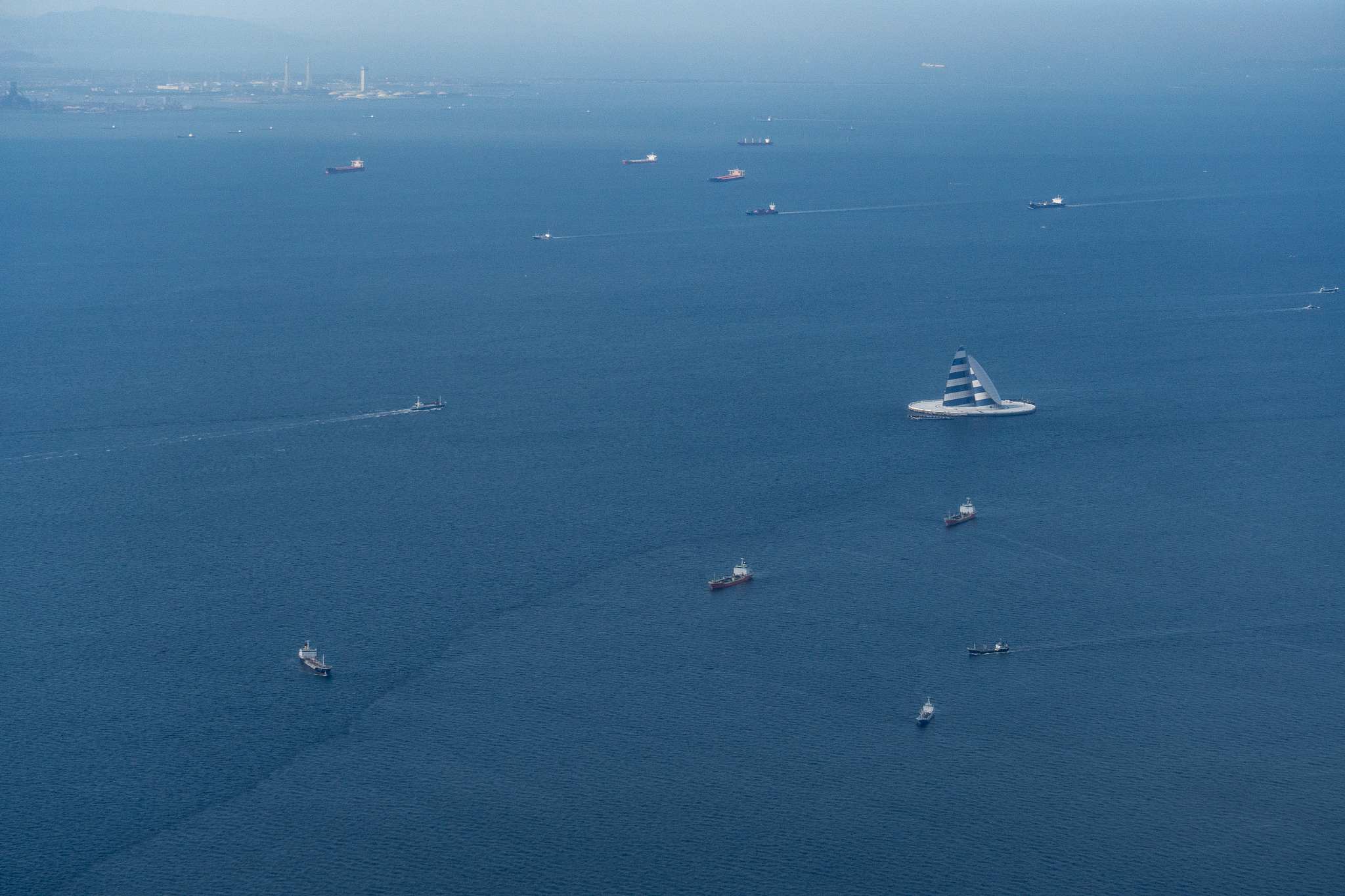 container ships sailing on tokyo bay in japan daytime aerial vie