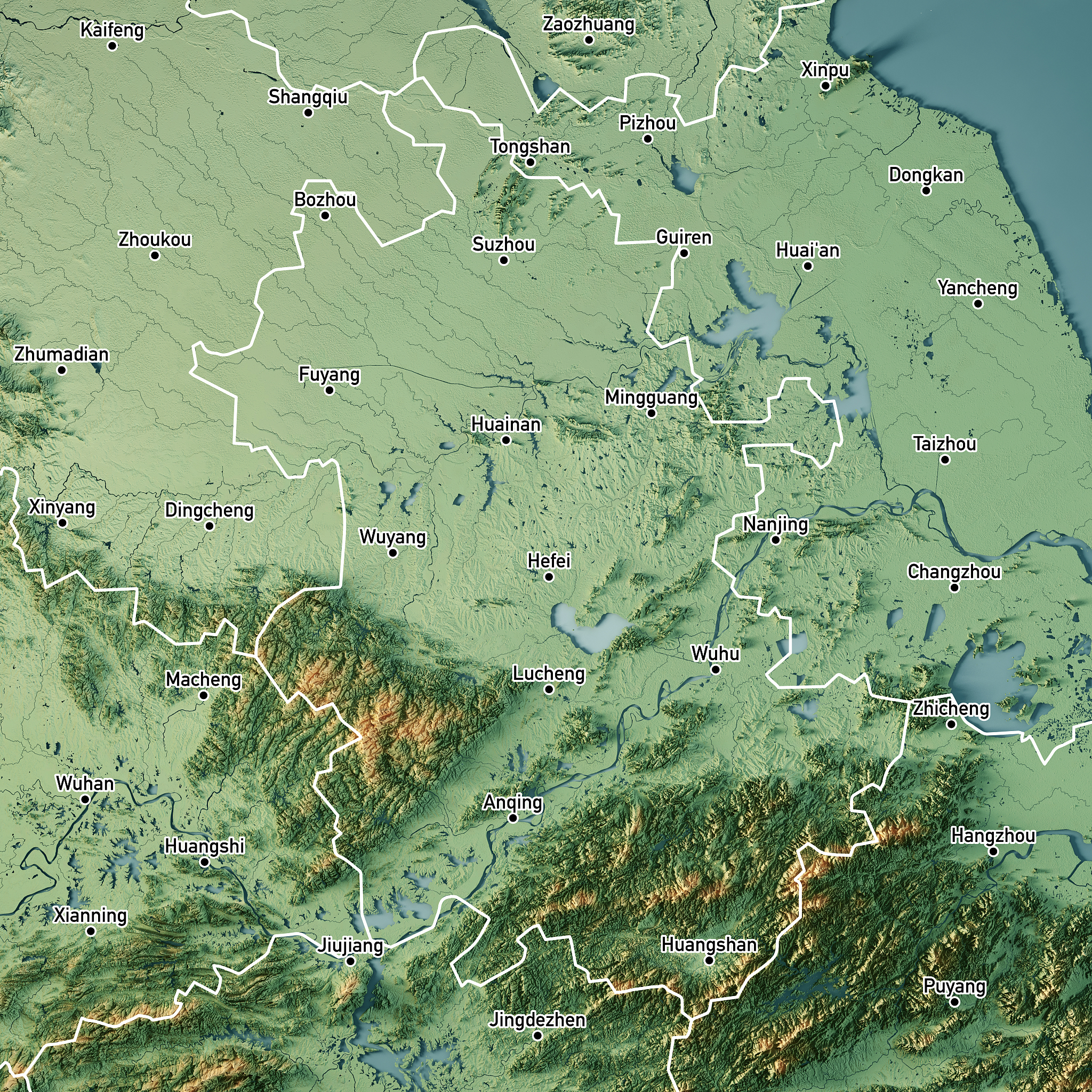 anhui <strong>c</strong>hina 3d render topographic map color border cities