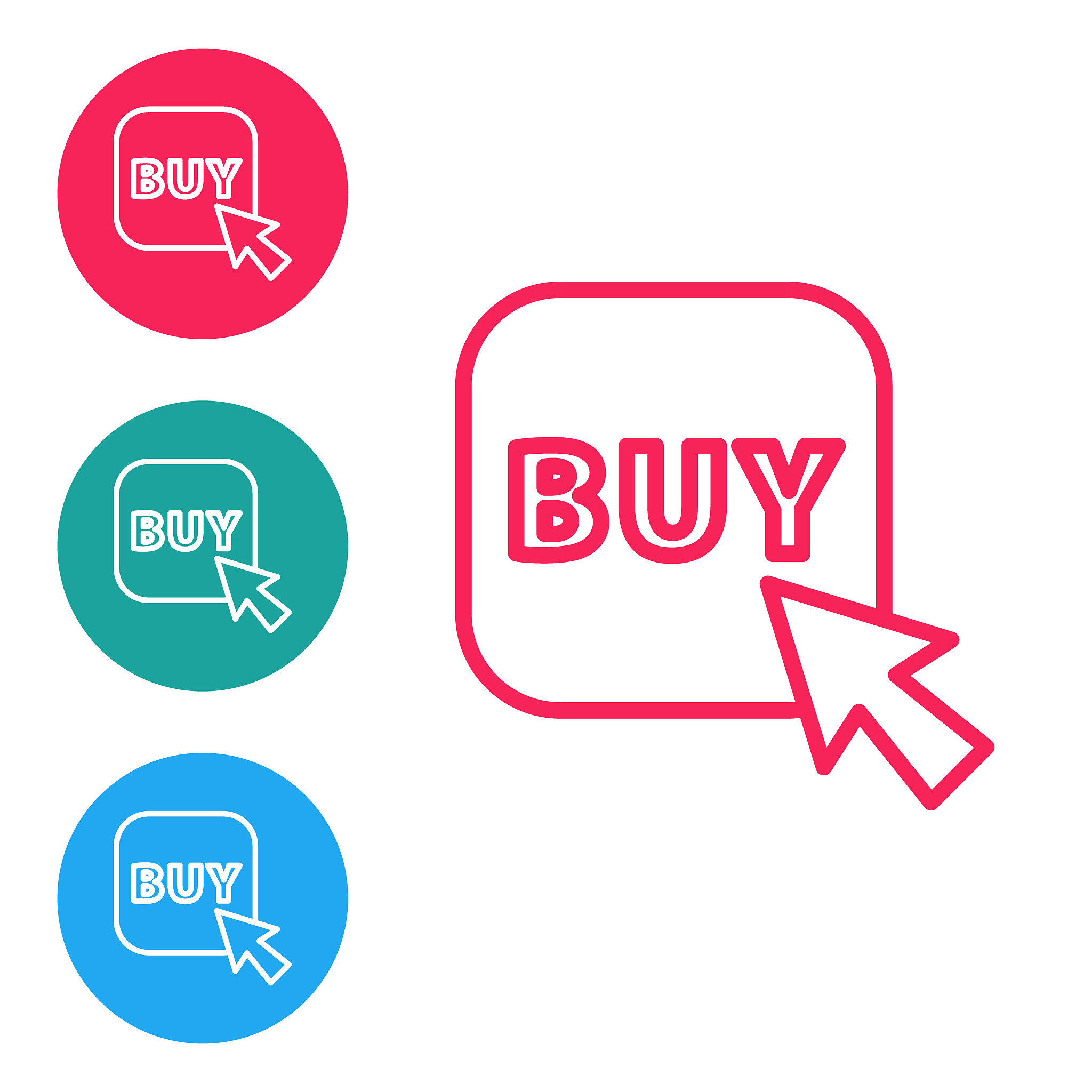 red line buy button icon isolated on white background. set icons