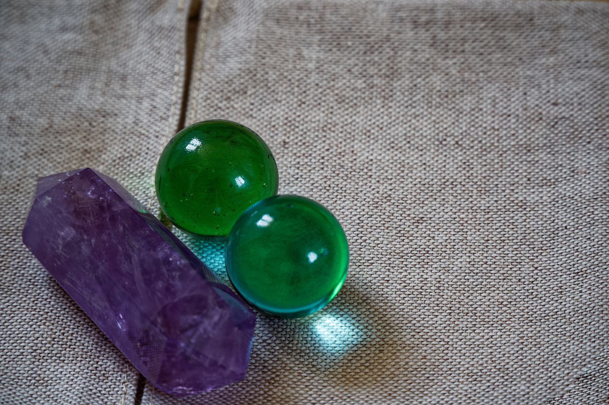 crystals on linen fabric surface, mock-up for postcard or backgr