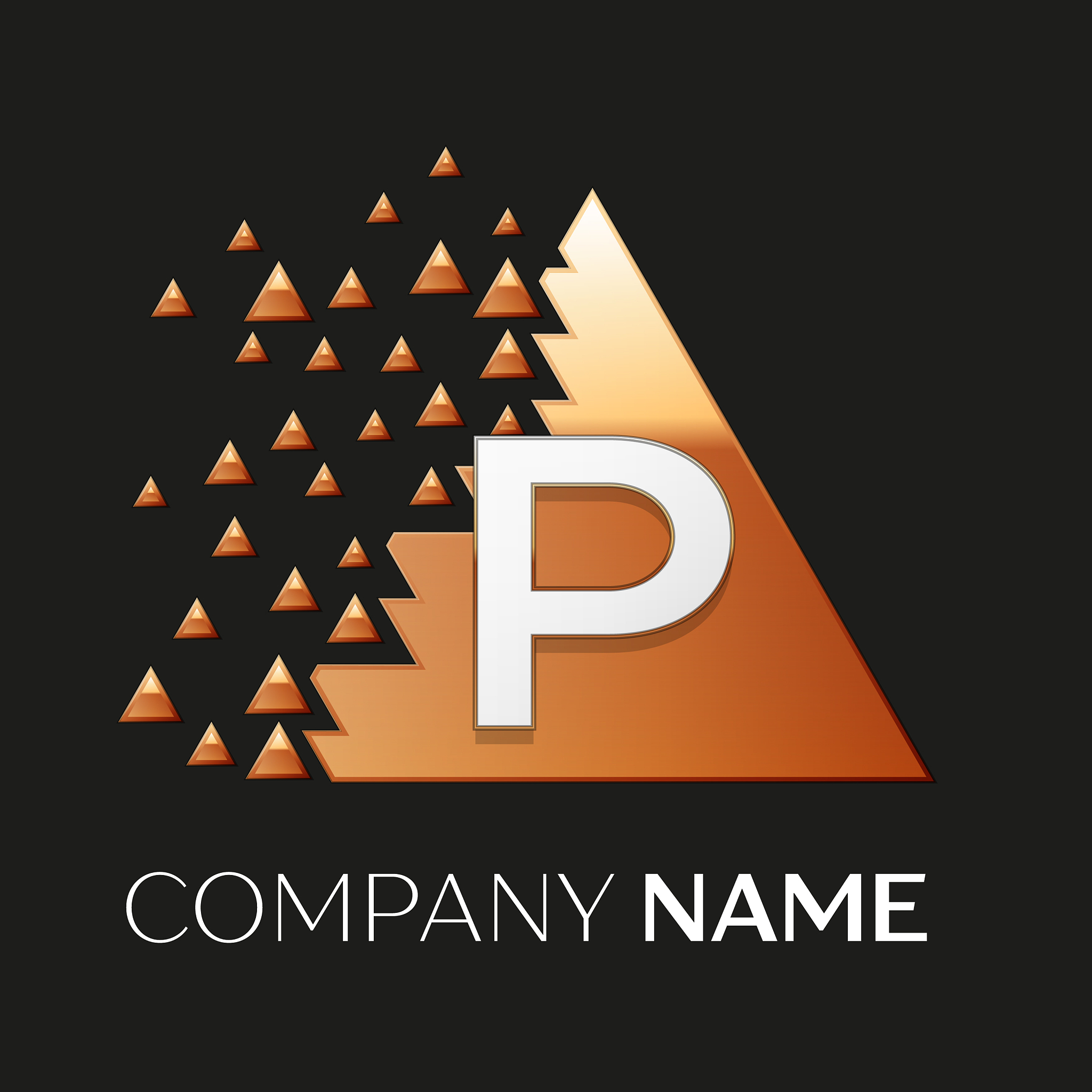 silver letter p logo symbol in the triangle shape