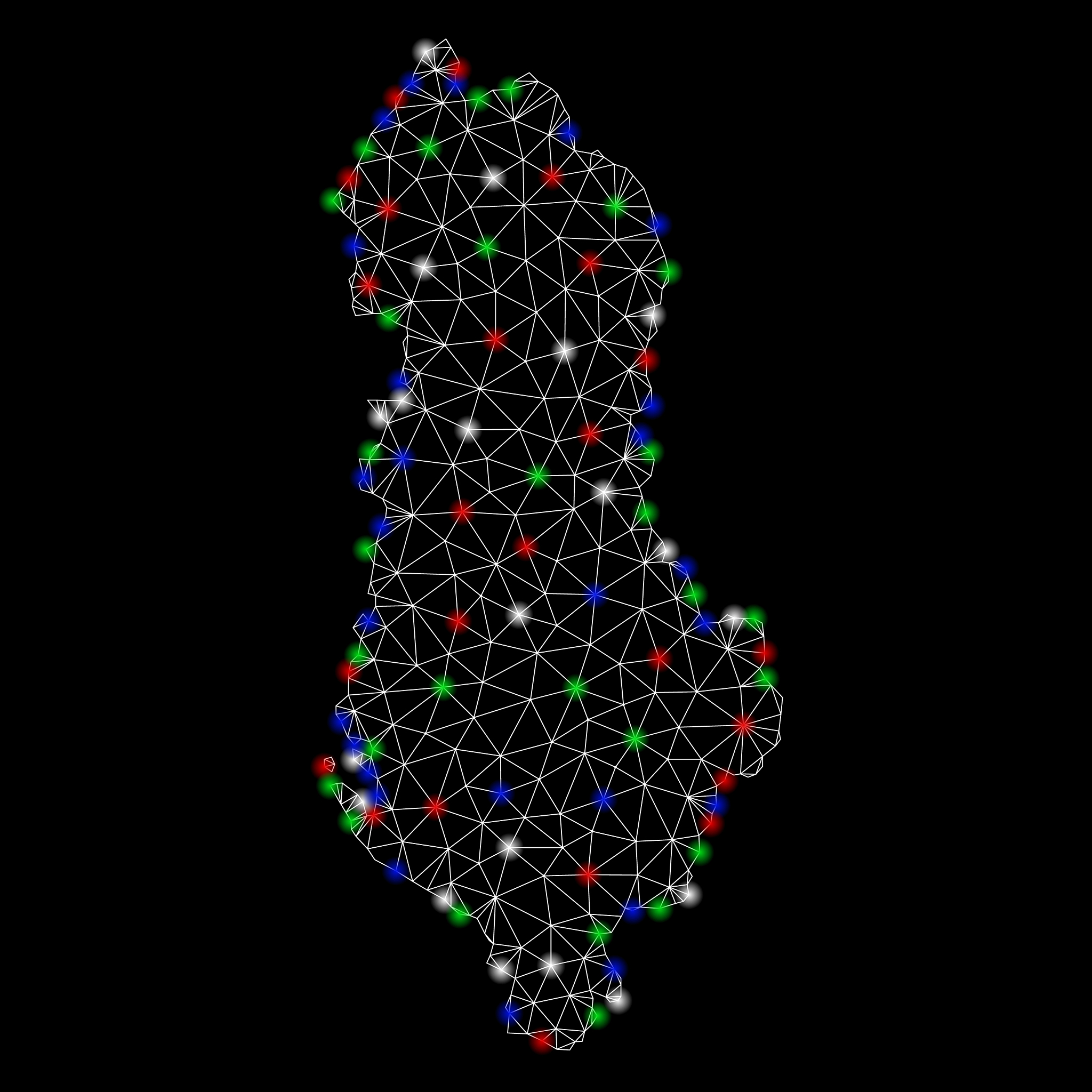 bright mesh network albania map with flare spots