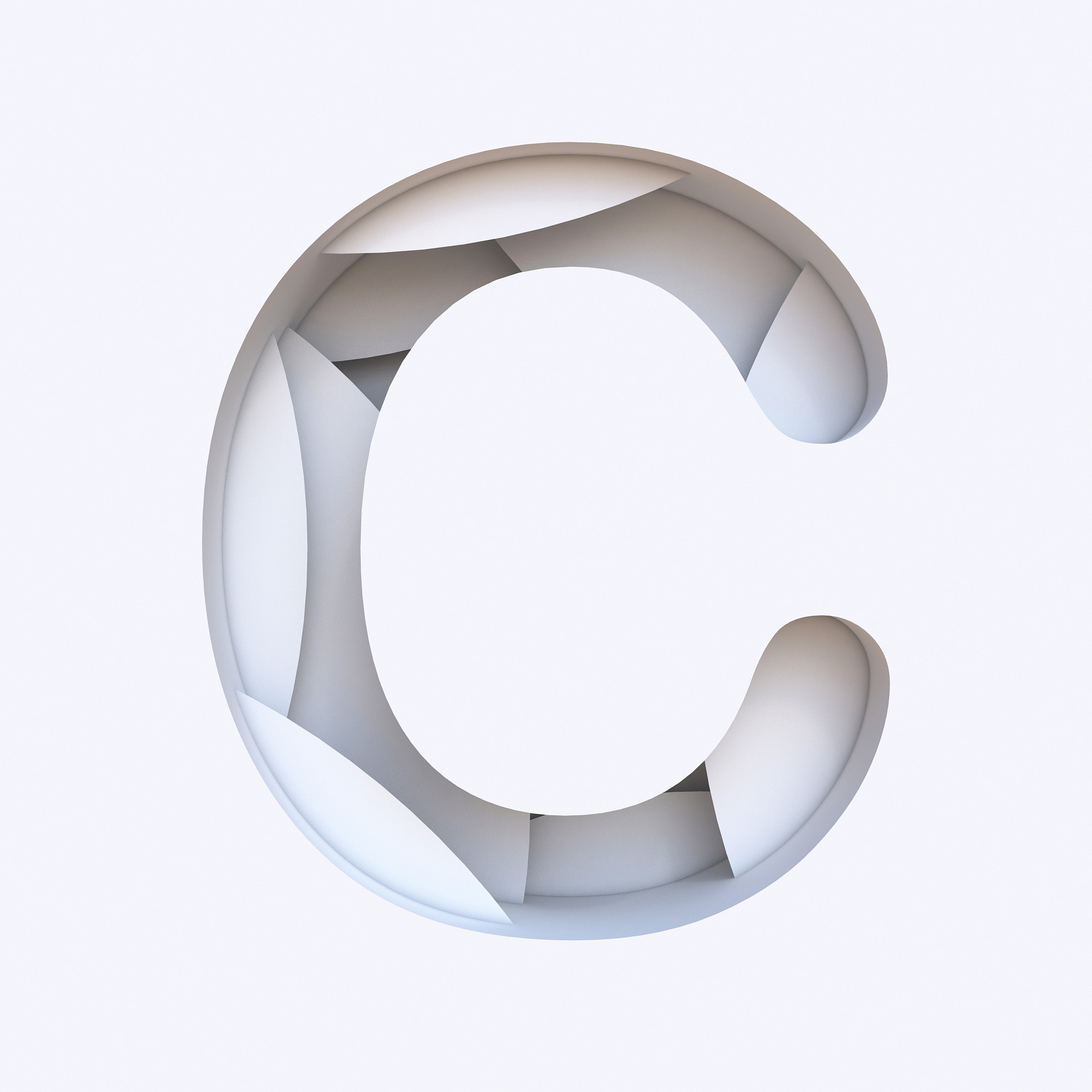 white abstract layers font letter c 3d