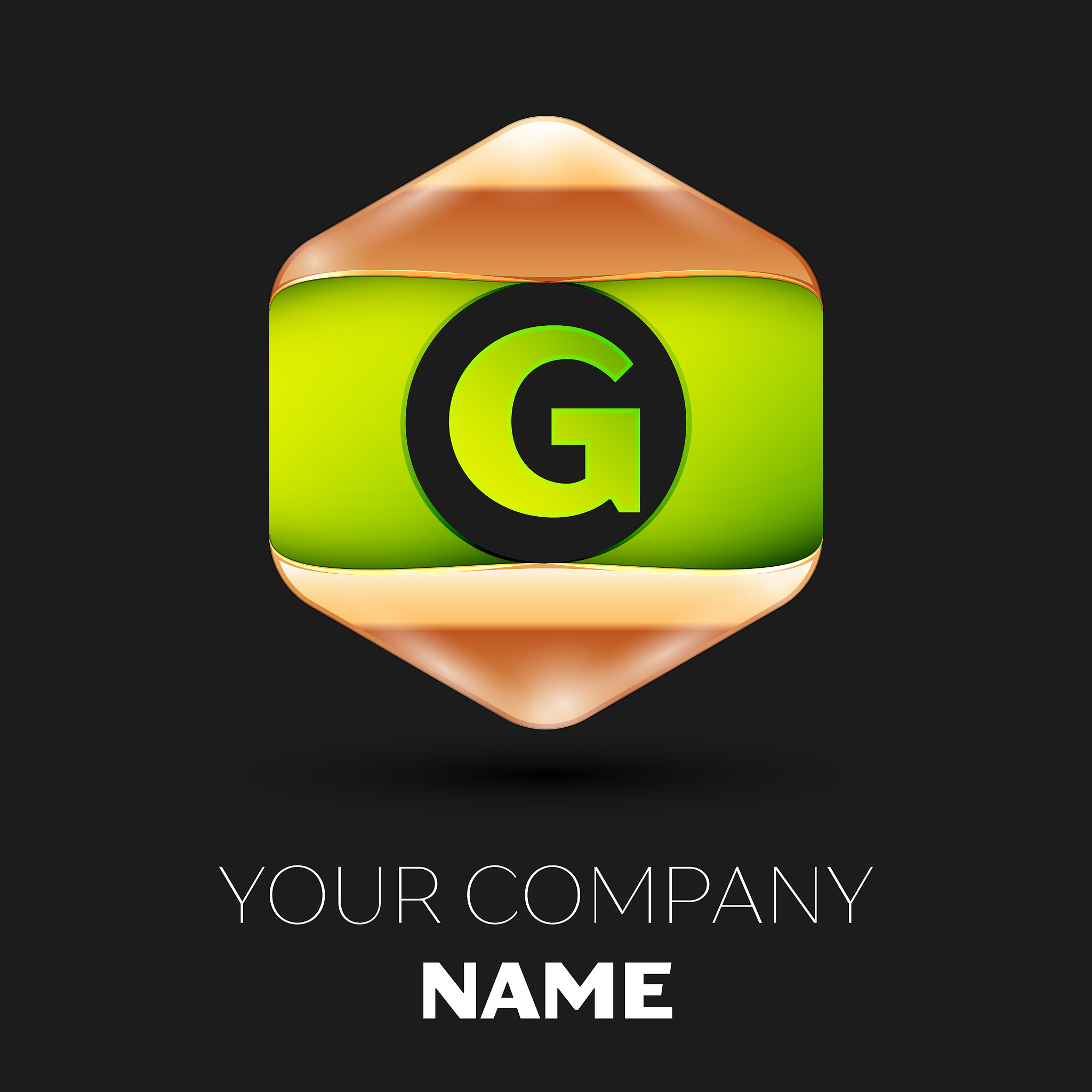 green letter g logo in golden-green hexagonal