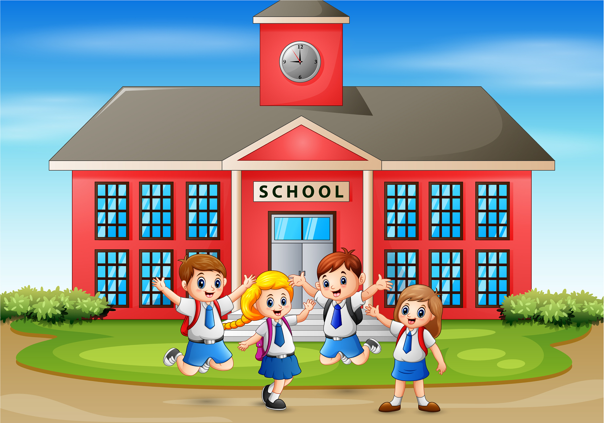 happy student in front school building