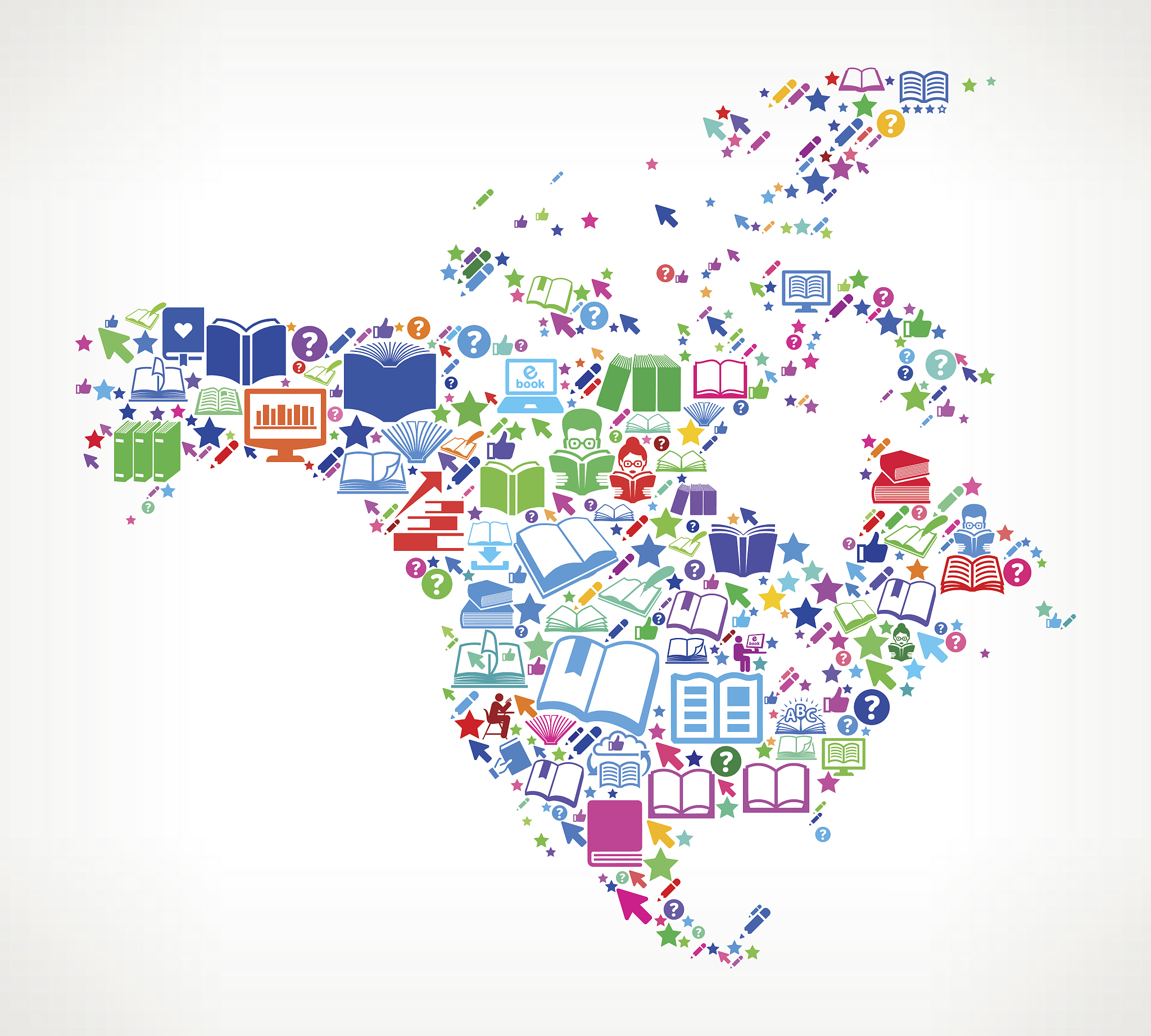 north america reading books and education vector icons backgroun