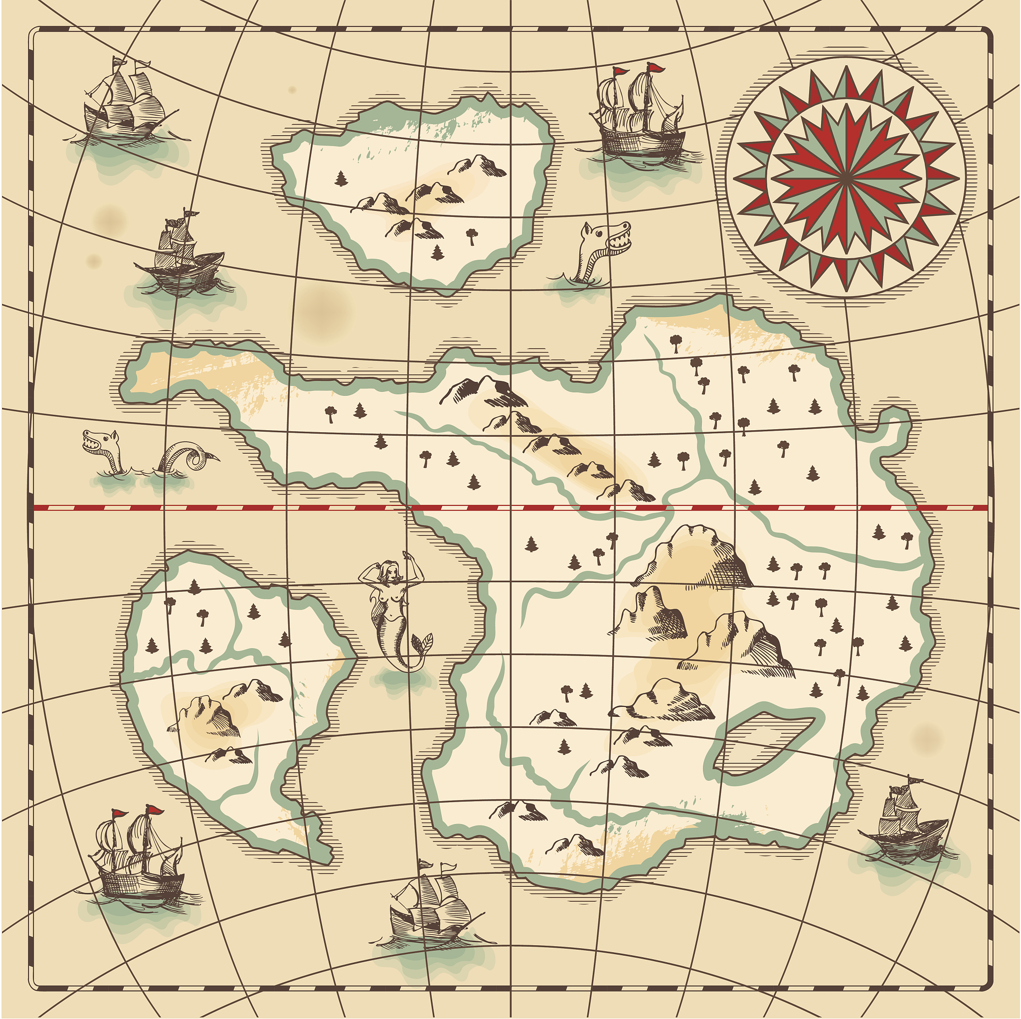 hand-drawn antique ocean map.