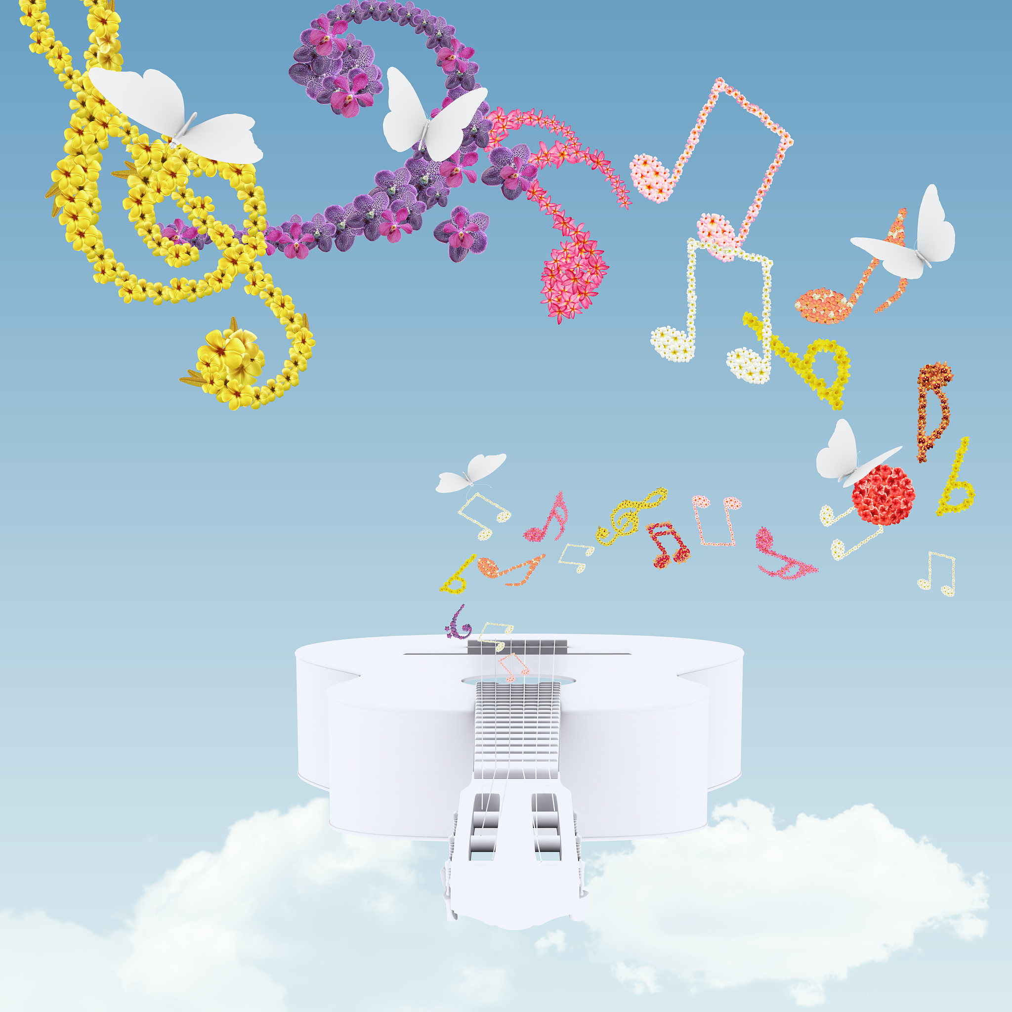 flowers musical and white guitar
