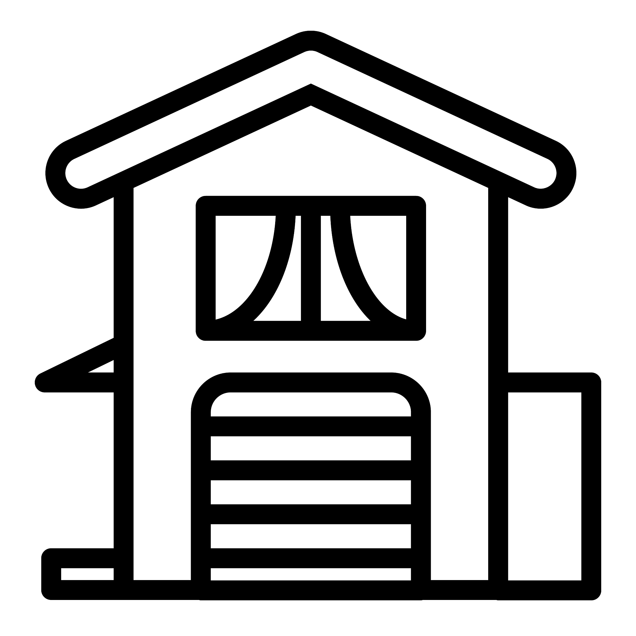 two-storied house with garage line icon home