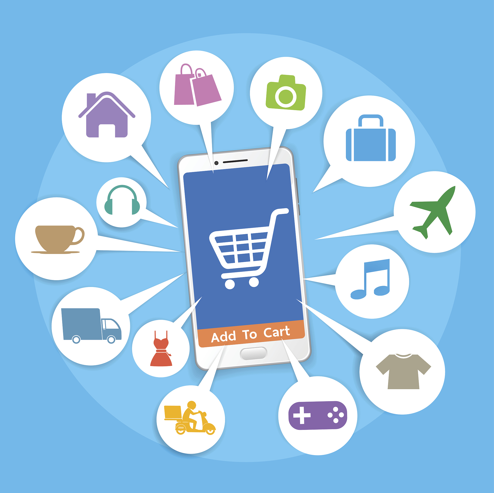 smartphone with basket online shop