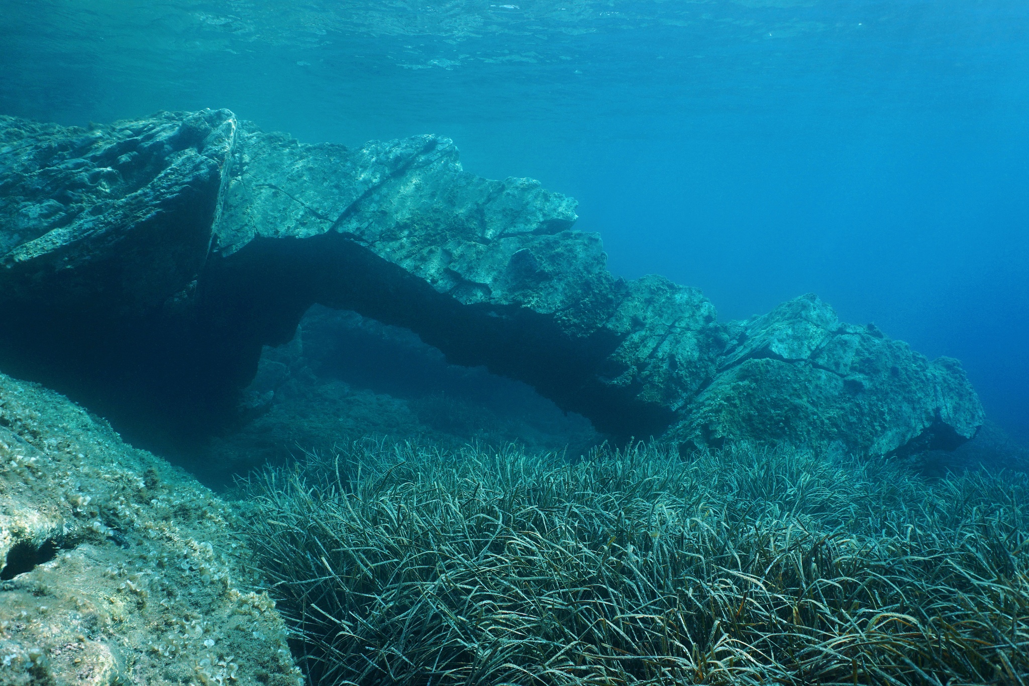 natural rock formation underwater an arch