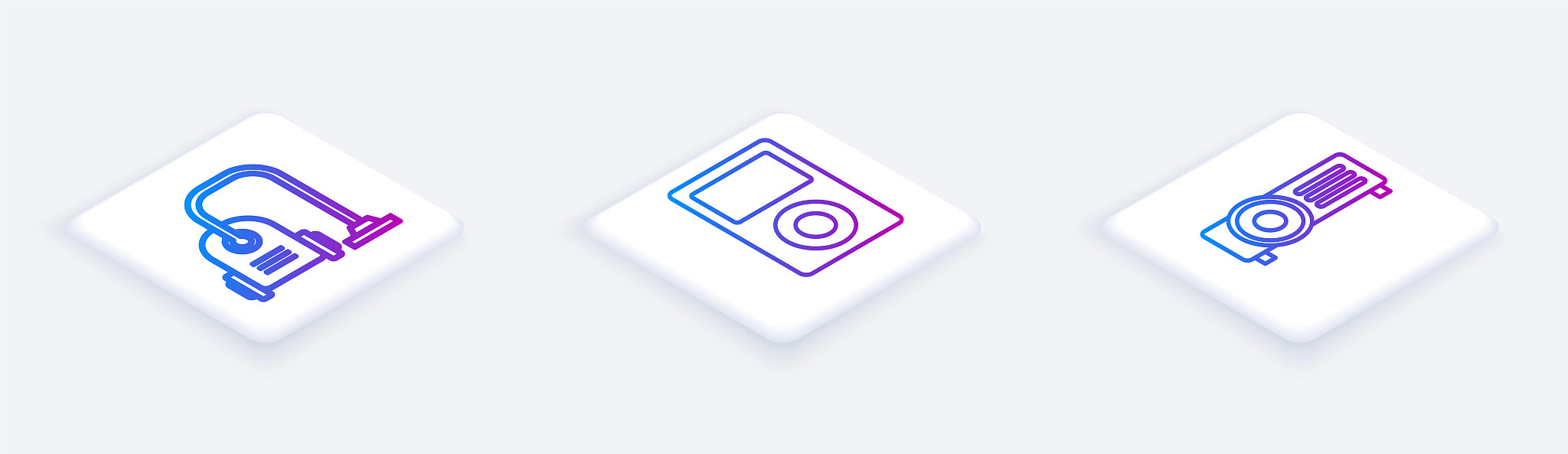 set isometric line vacuum cleaner , music player and presentatio