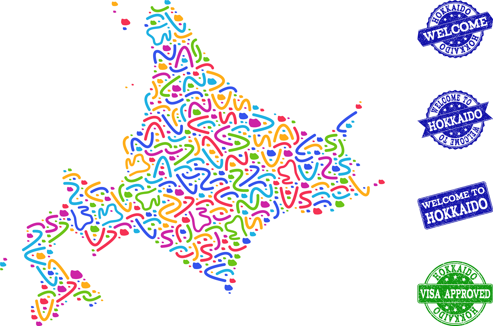 welcome collage of mosaic map of japanese hokkaido