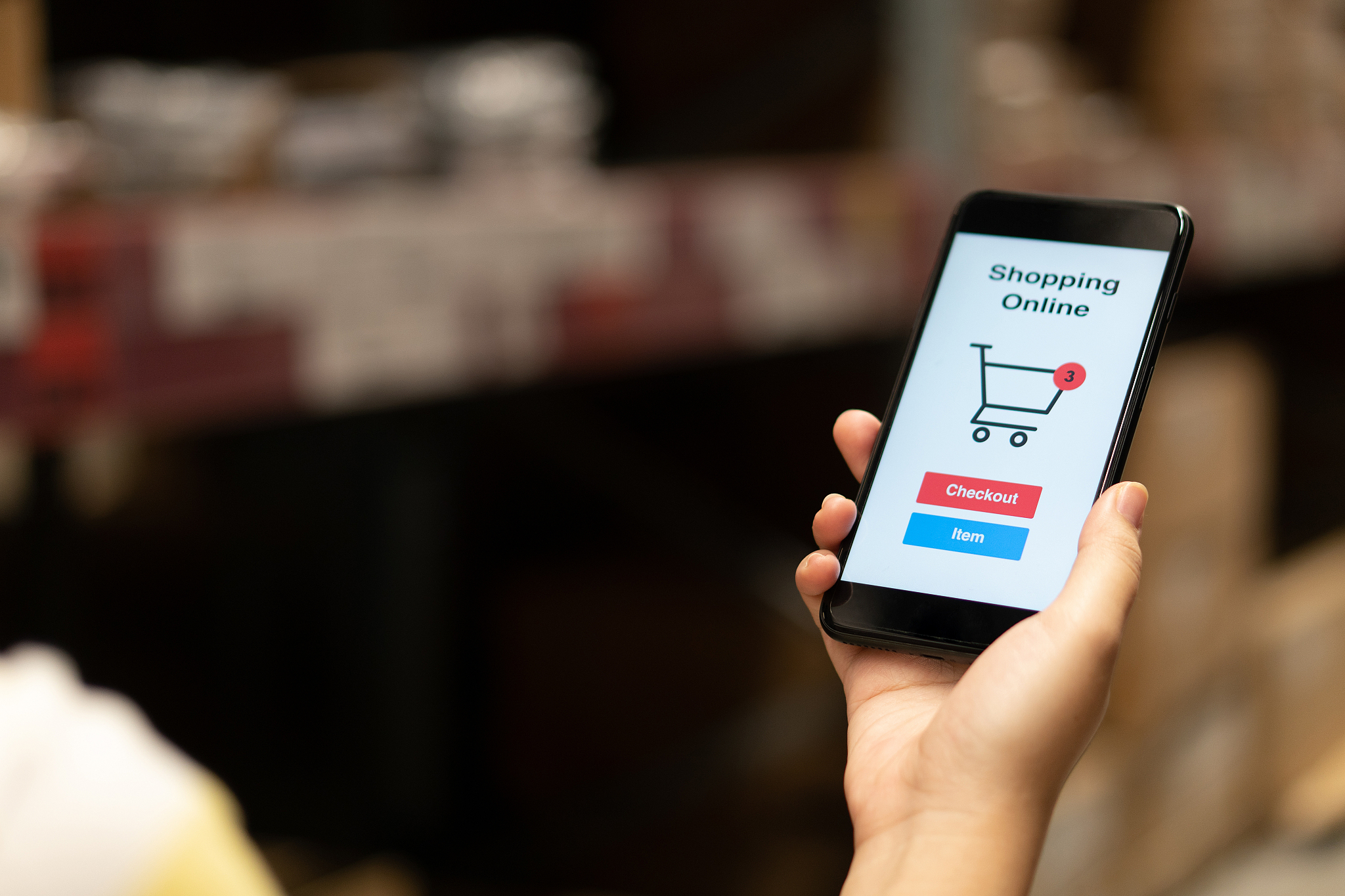 online shopping with smartphone and shopping bags delivery servi