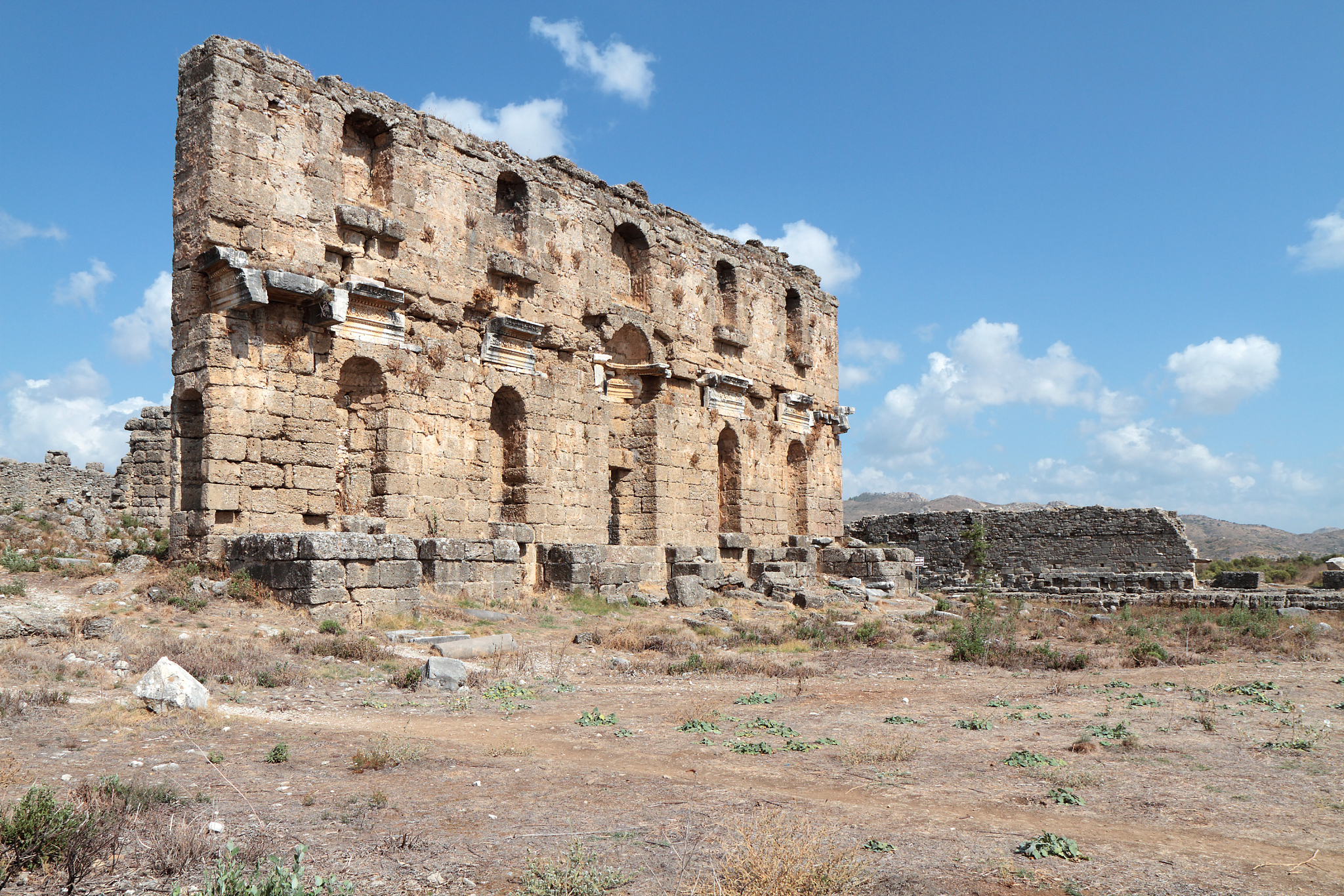 roman nymphaeum, the citadel of ancient aspendos, turkey