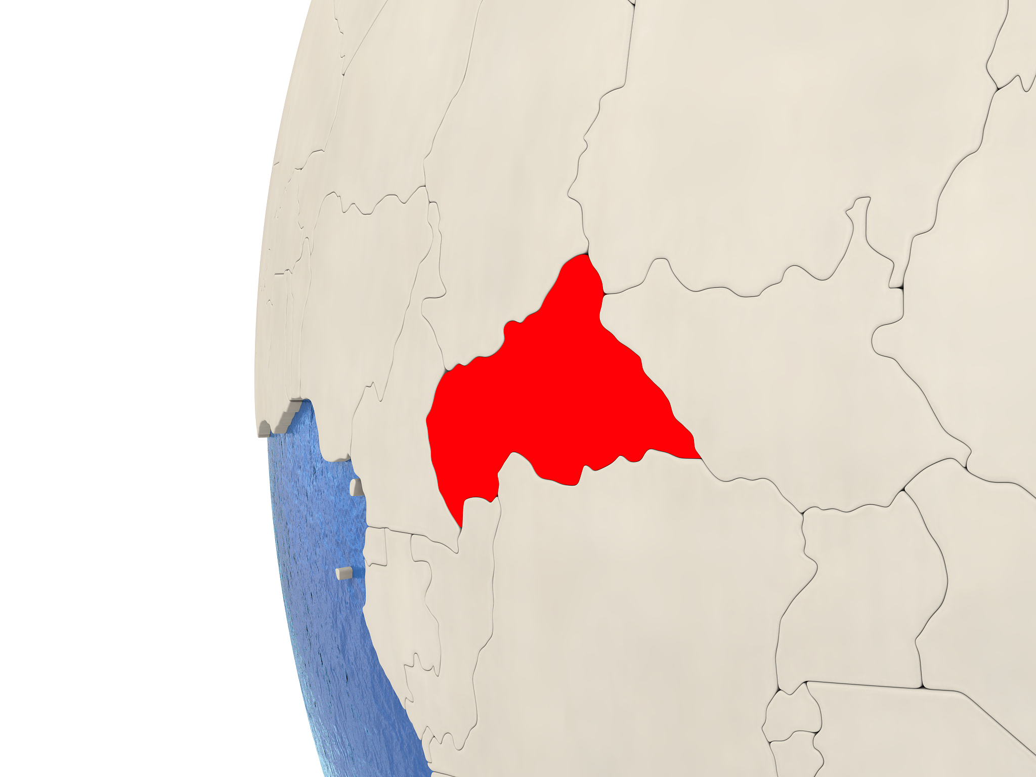central africa on 3d globe