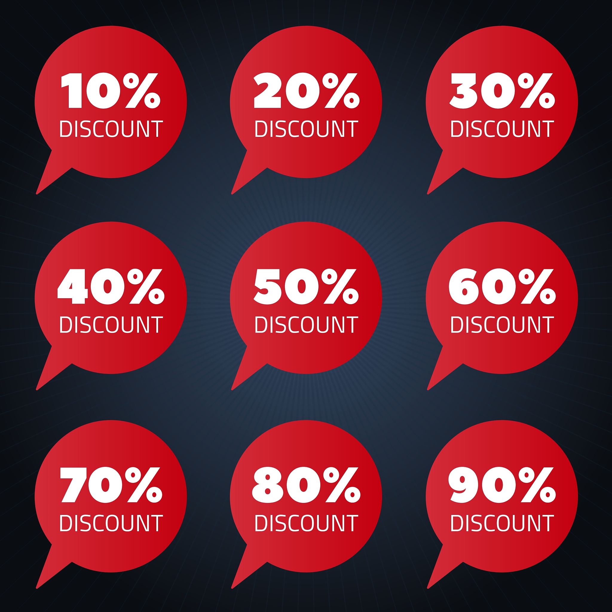 set of red percent discount speech bubble