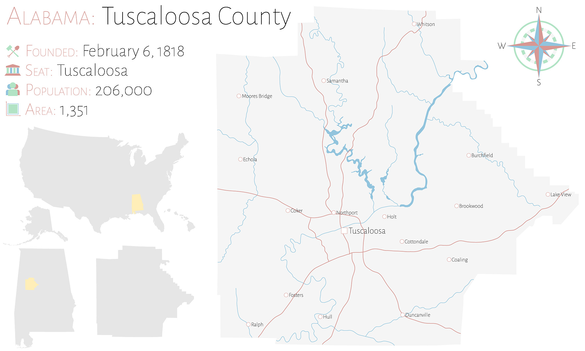 map of tuscaloosa county in alabama