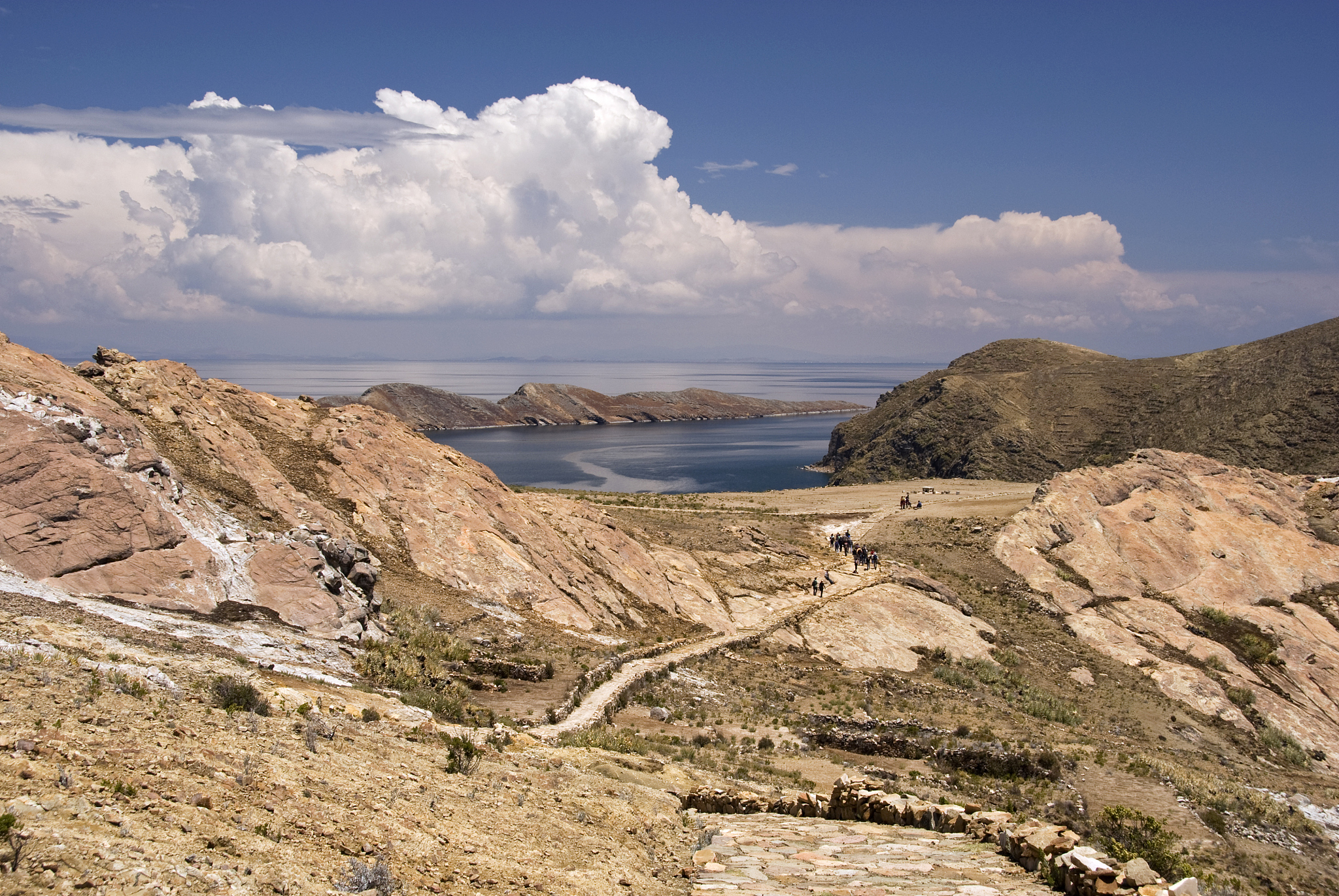 landscape north along island with lake titicaca.