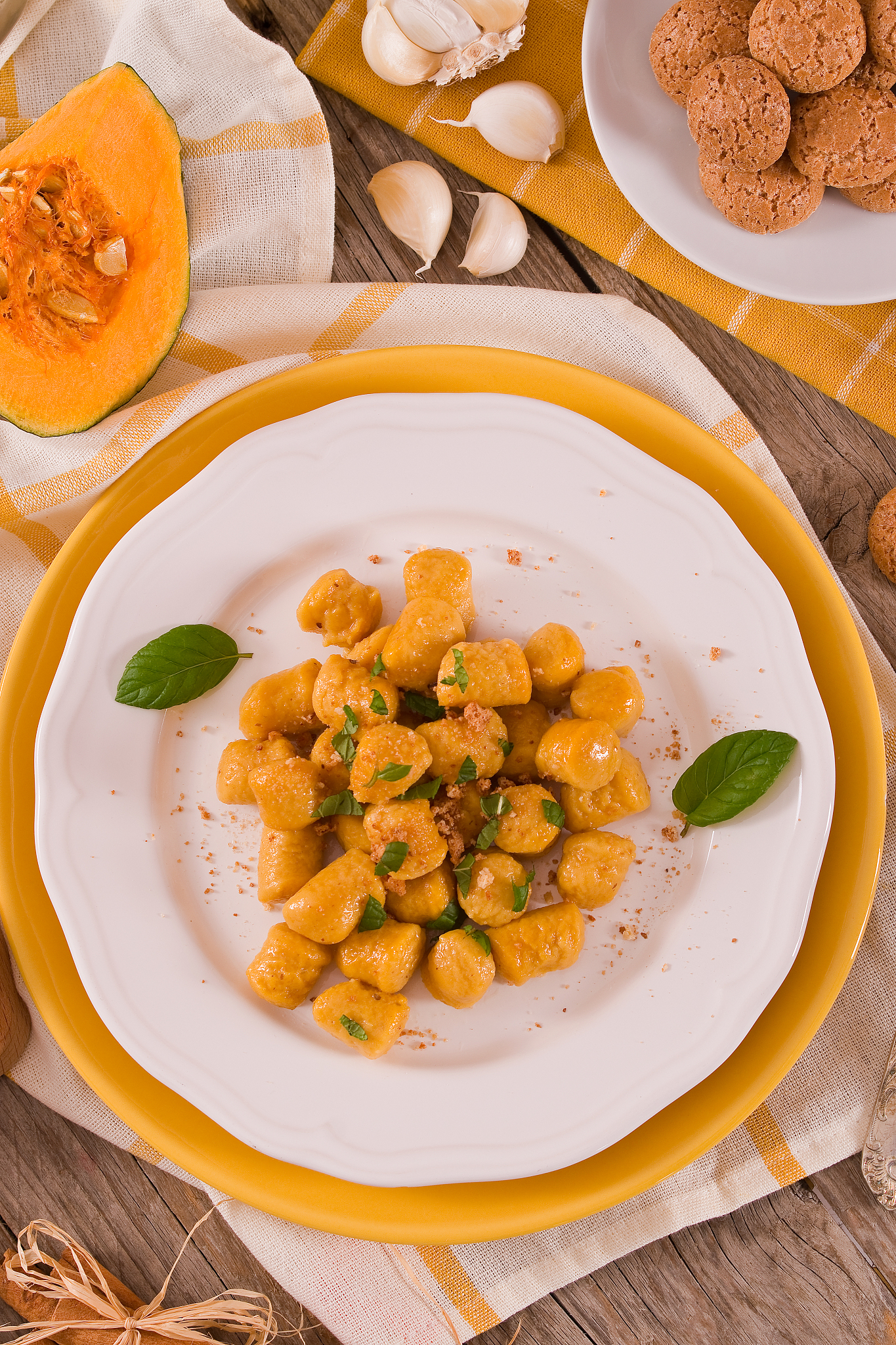 pumpkin gnocchi with grated amaretti cookies.