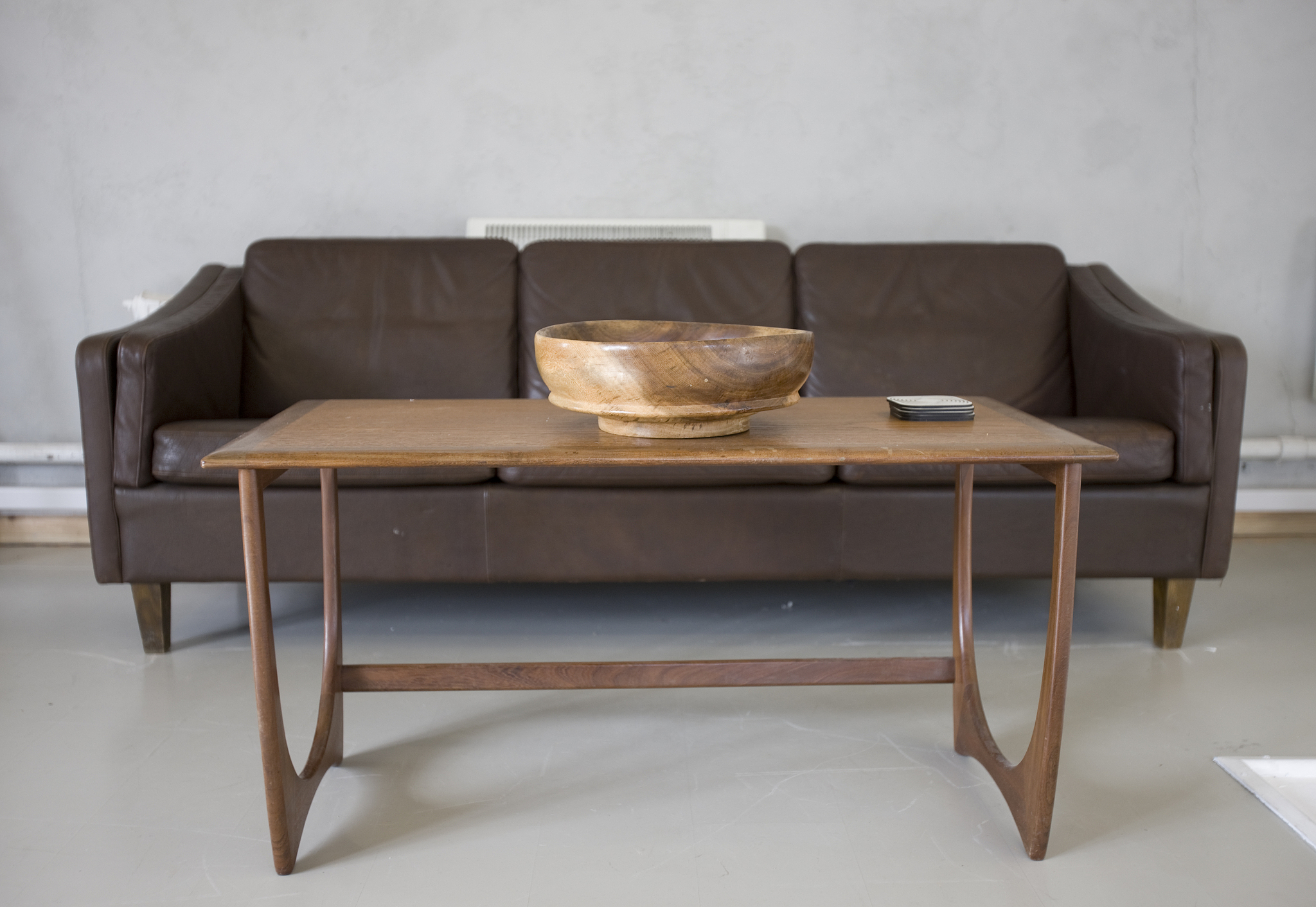leather sofa with wooden table