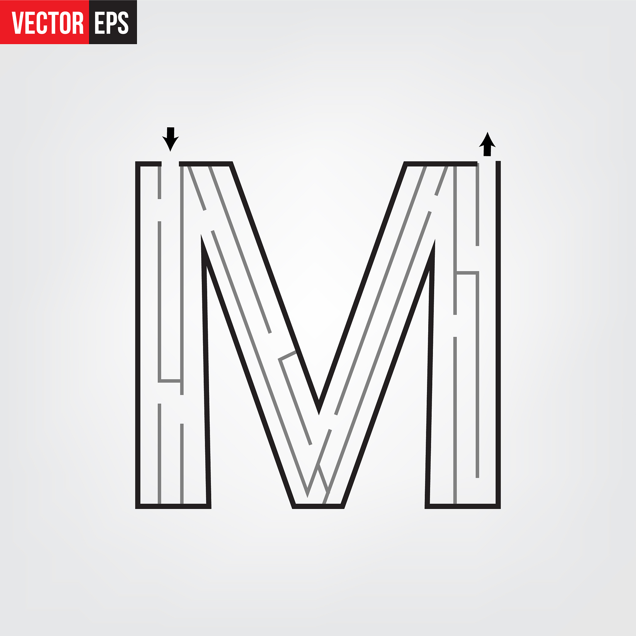 letter m shape maze labyrinth maze with one way