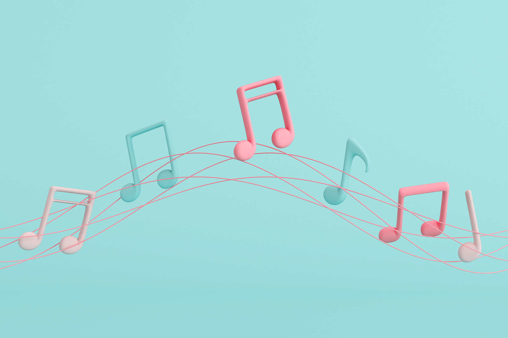minimal illustrate of music note floating on lines. 3d rendering