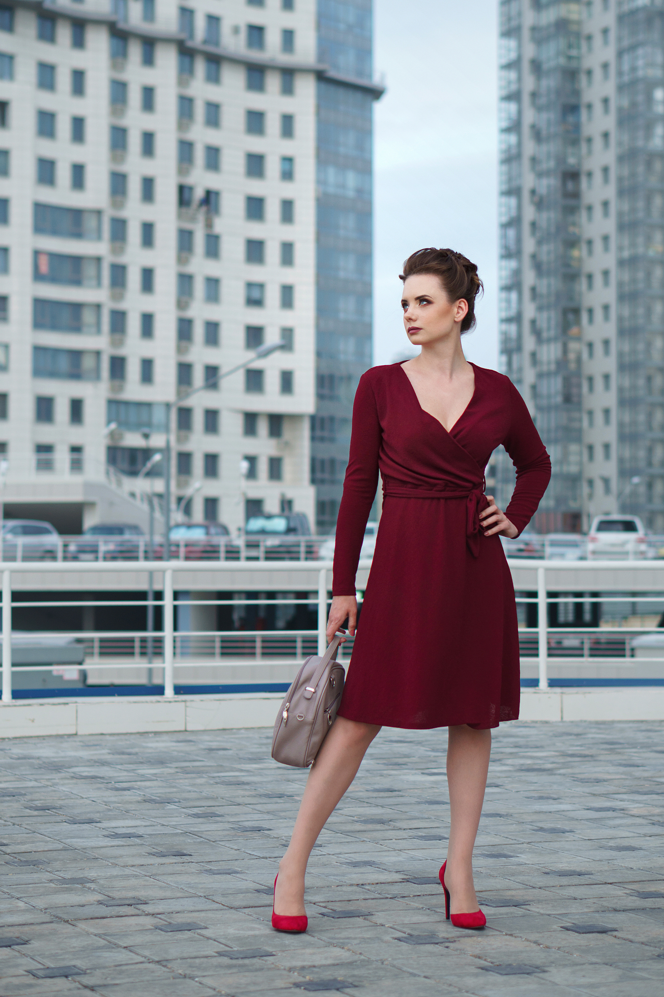 girl in a red dress.