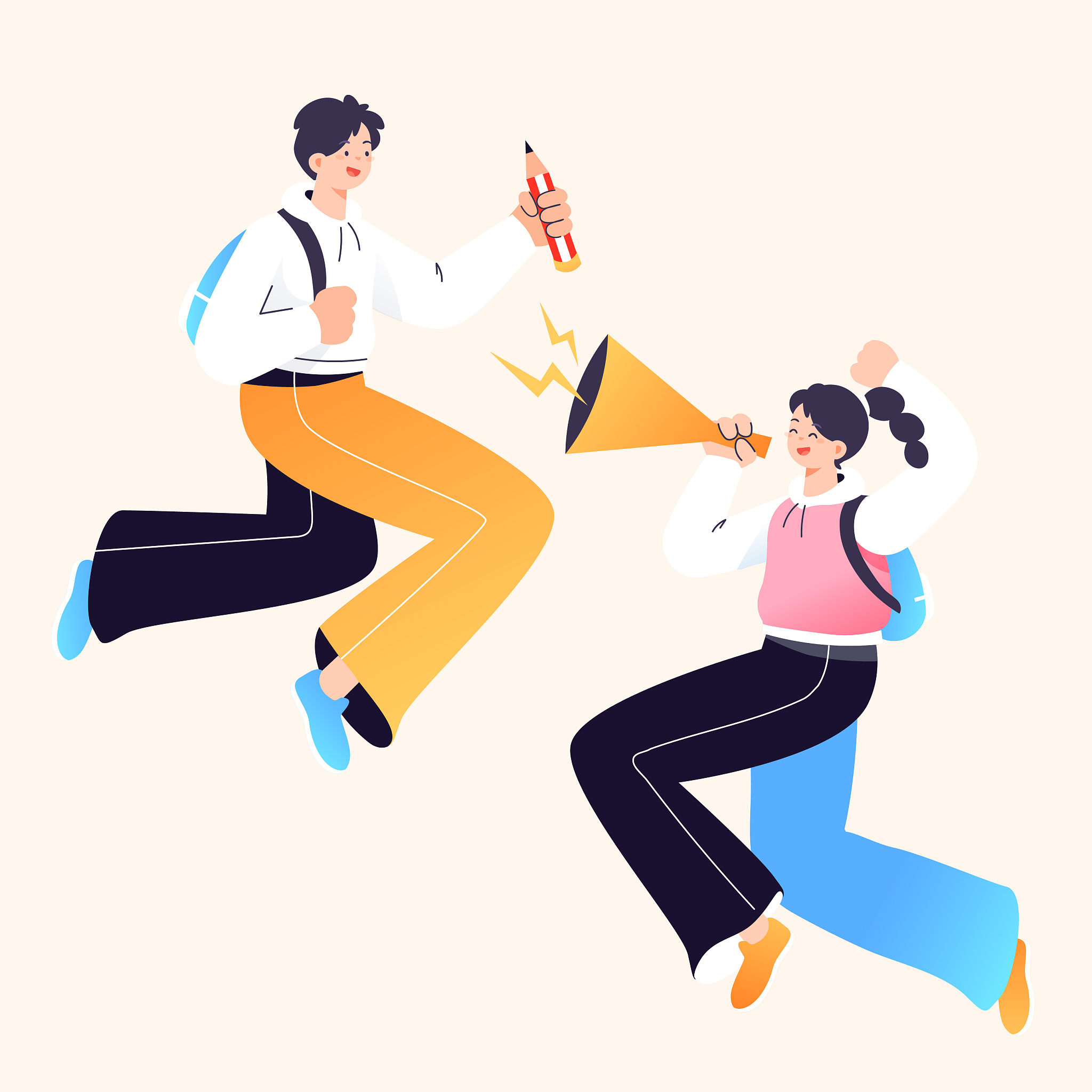卡通秋季电商促销开学季新学期邀请好友<strong>在线</strong>教育学习活动矢量插画