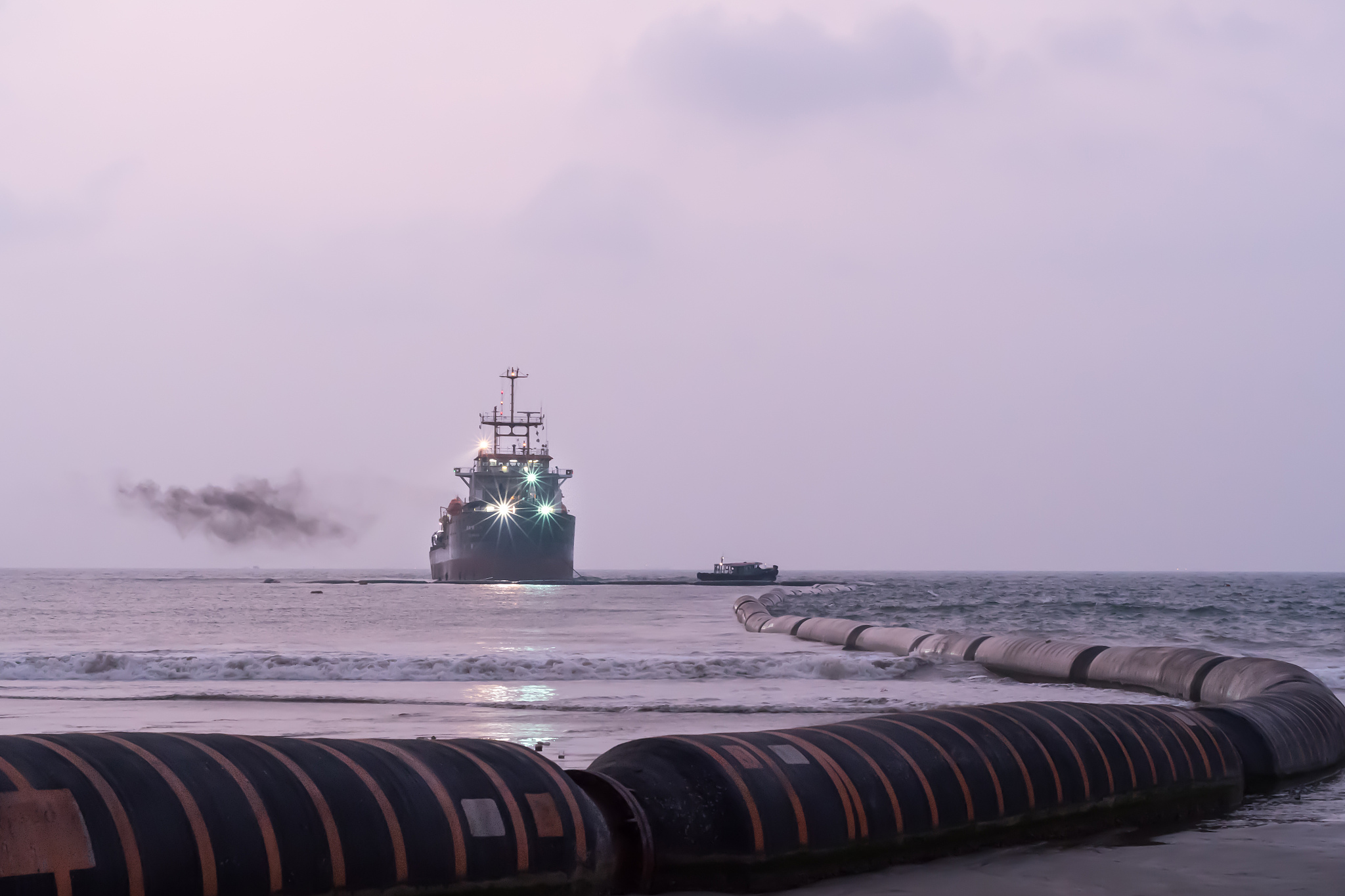 dredger at dawn