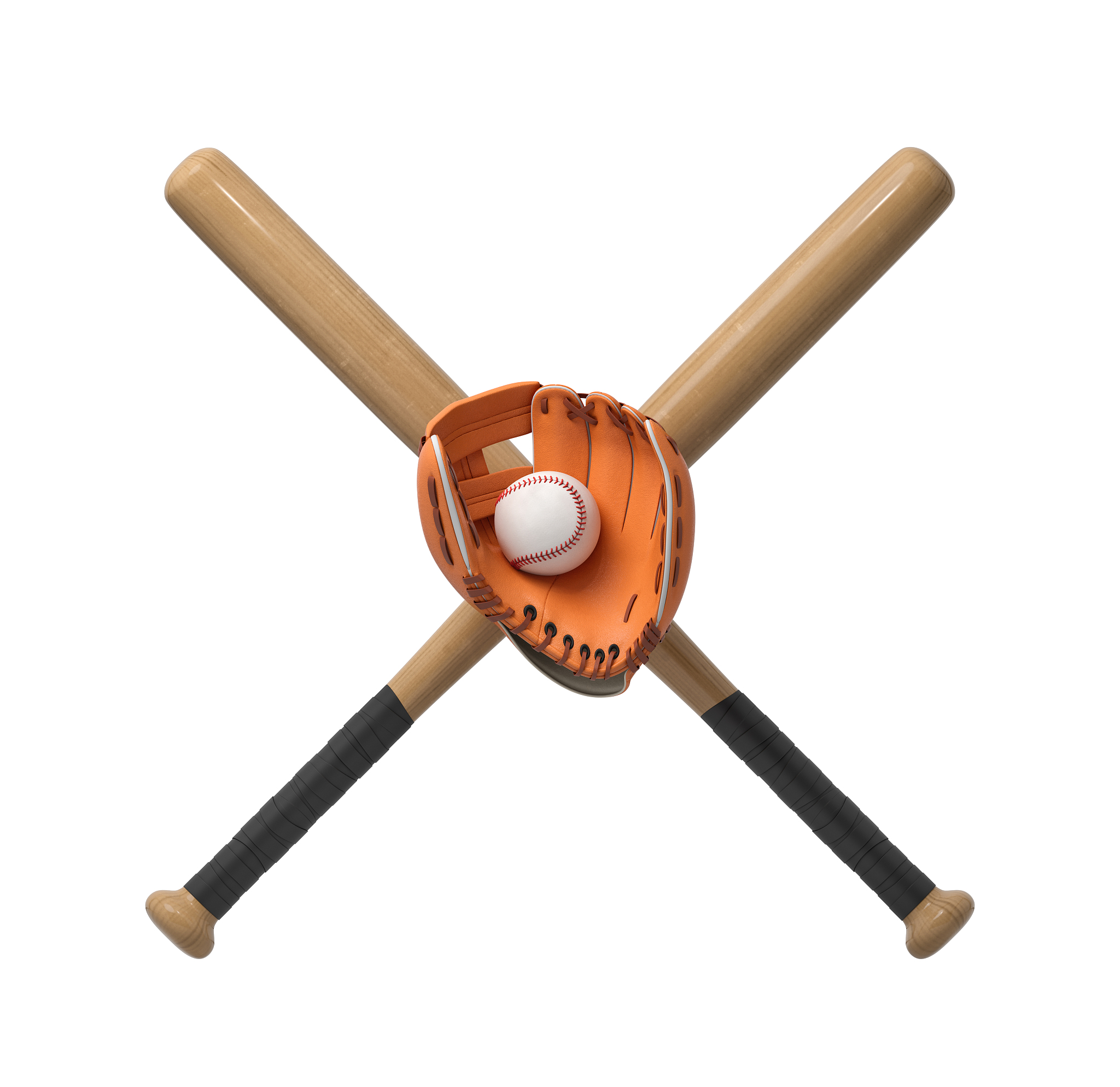 3d rendering of two wooden baseball bats with a wrapped handle, 