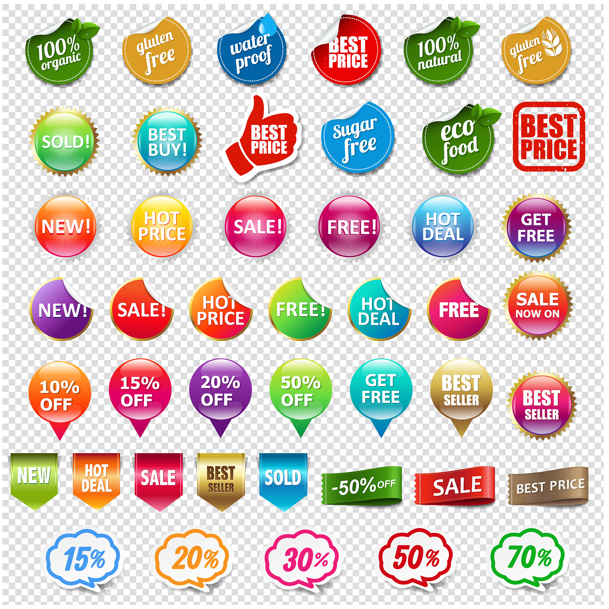 sale and discount labels set isolated transparent background