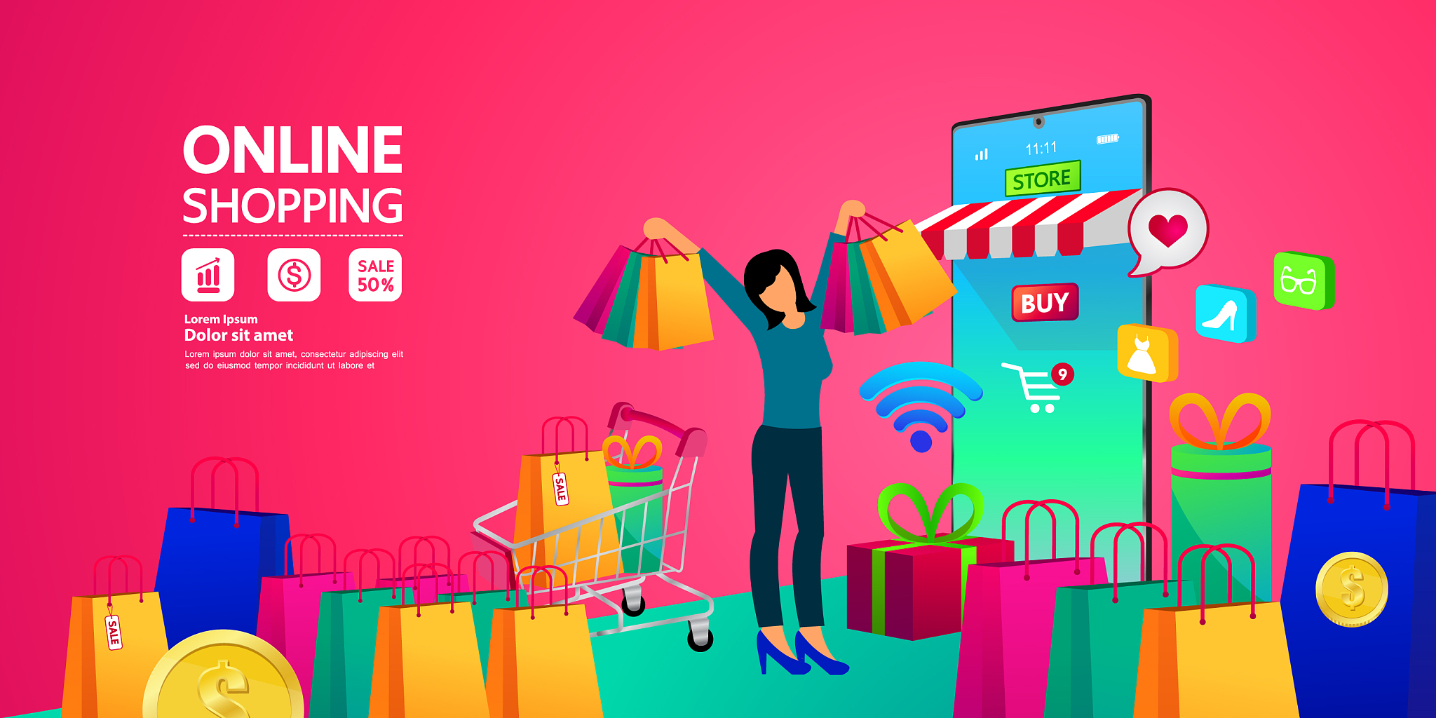 shopping online on website or mobile application